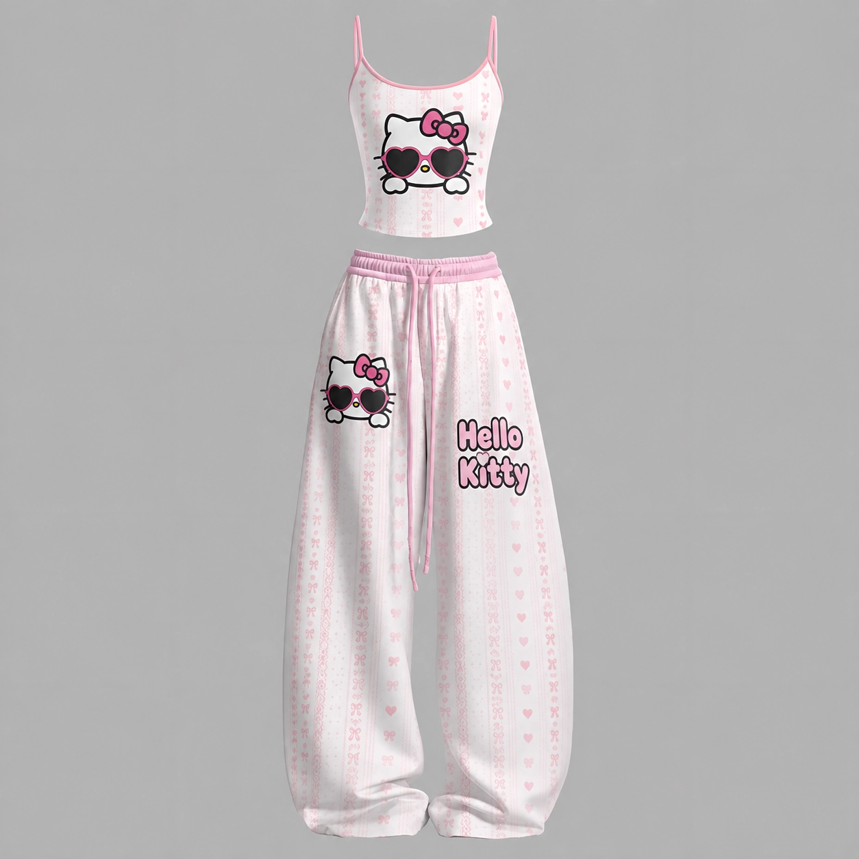 Hello Kitty Top & Elasticated Trousers Two-Piece Set TeeThreads Sustain the Scene with Custom Apparel