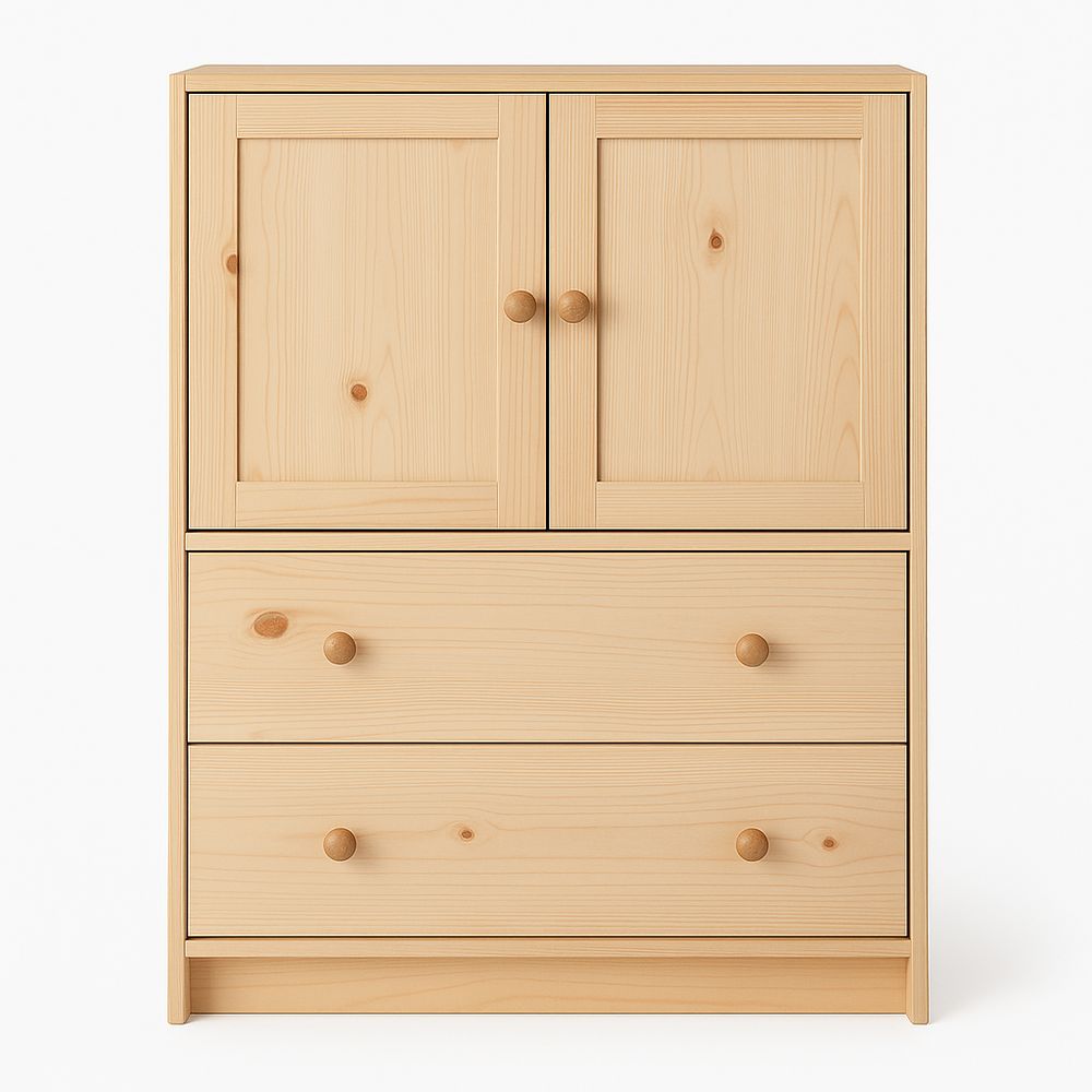 Armario de madera de pino con dos puertas y tres cajones,moderno,funcional y elegante para sala o dormitorio