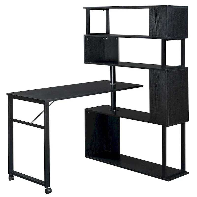 Modern Computer Desk with 5-Tier Shelves – Space-Saving Rotatable Workstation