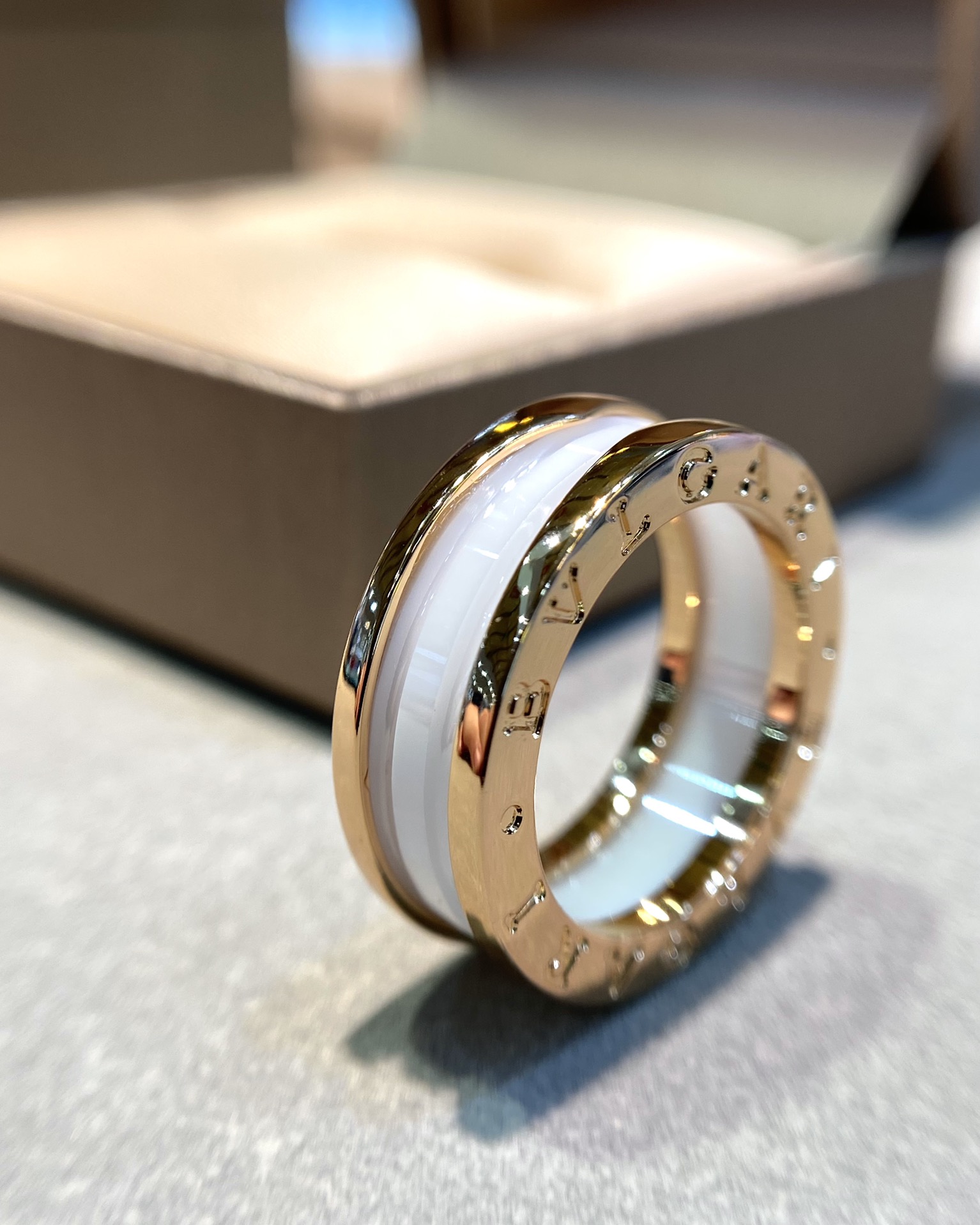 Bvlgari Rose Gold and White B.zero1 Ring - Original Replica Club