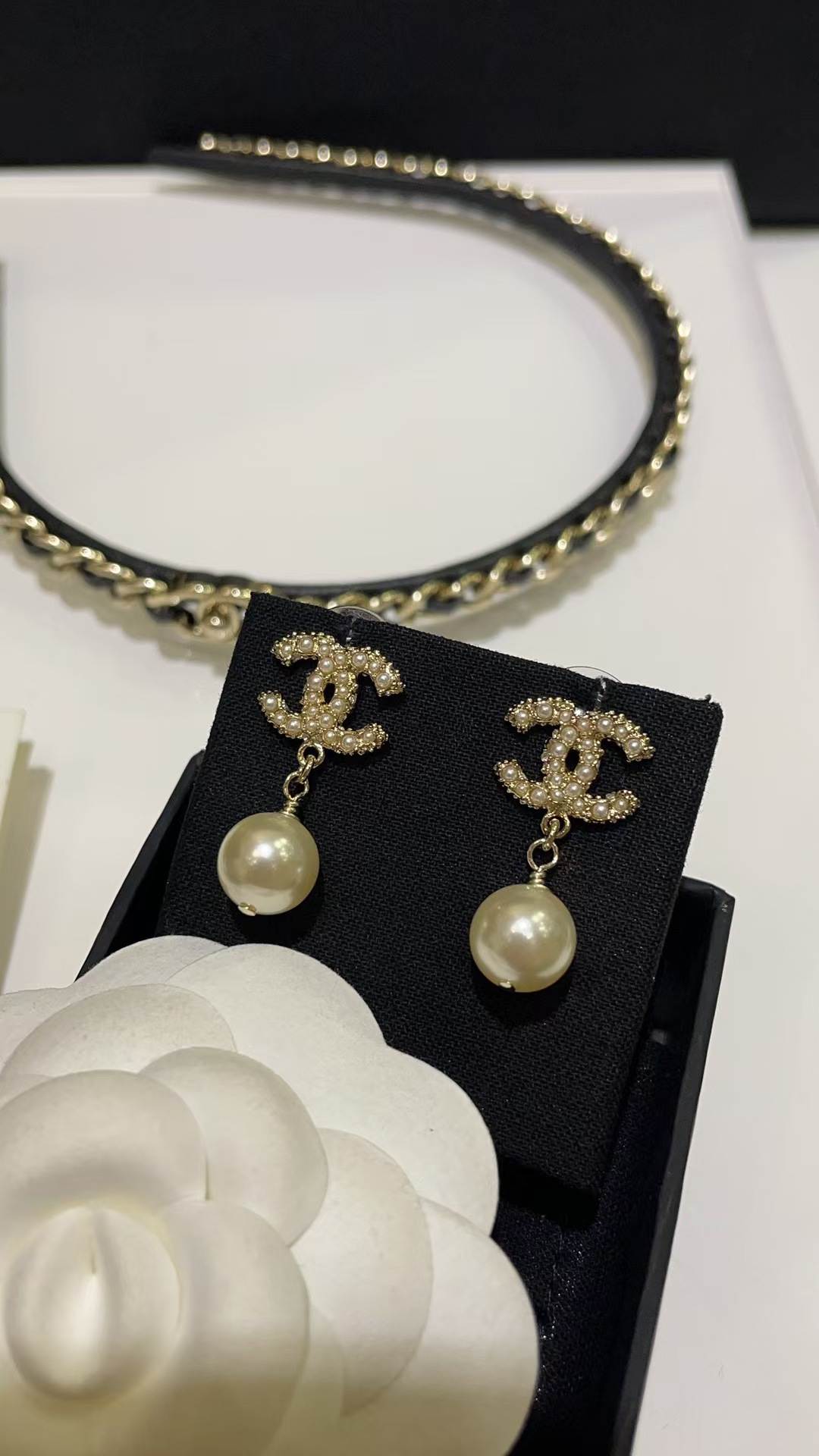 Chanel Double C with Pearl Drop Earrings - Original Replica Club
