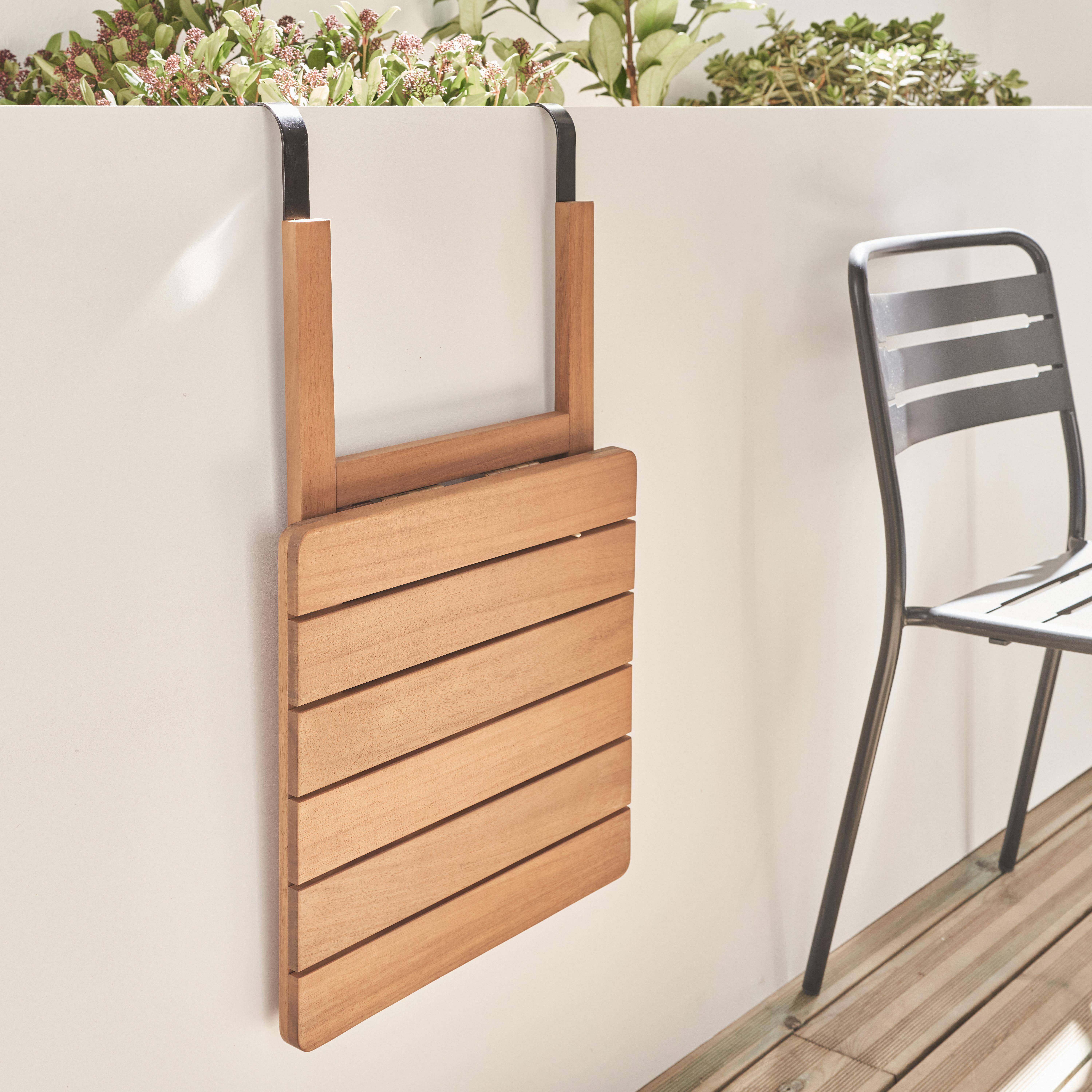 Bragance 40cm - Mesa auxiliar de madera para balcón, plegable