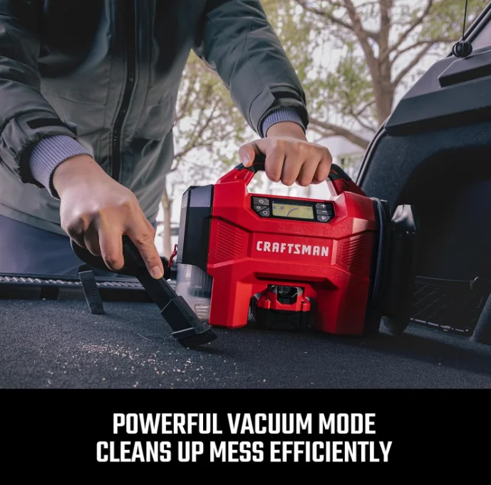 CRAFTSMAN 3-in-1 Tire Inflator, 160PSI Portable Air Compressor/Car Vacuum/Dust Blower, 20V Cordless & 12V Car Power, Air Pump with LED Light for Cars Trucks RV Tires (Battery Sold Separately) - Image 5
