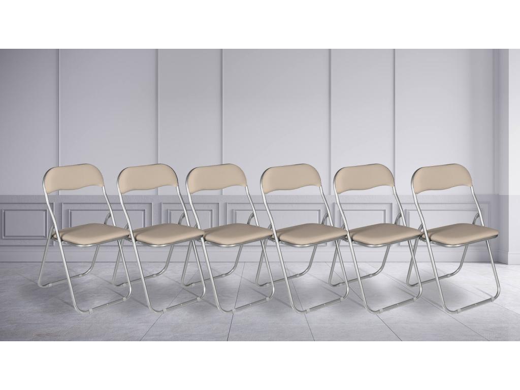 Silla 0 - Juego de seis sillas plegables - Asiento para reuniones que ahorra espacio - Sillón para sala de espera - 43x47h78 cm - Beige