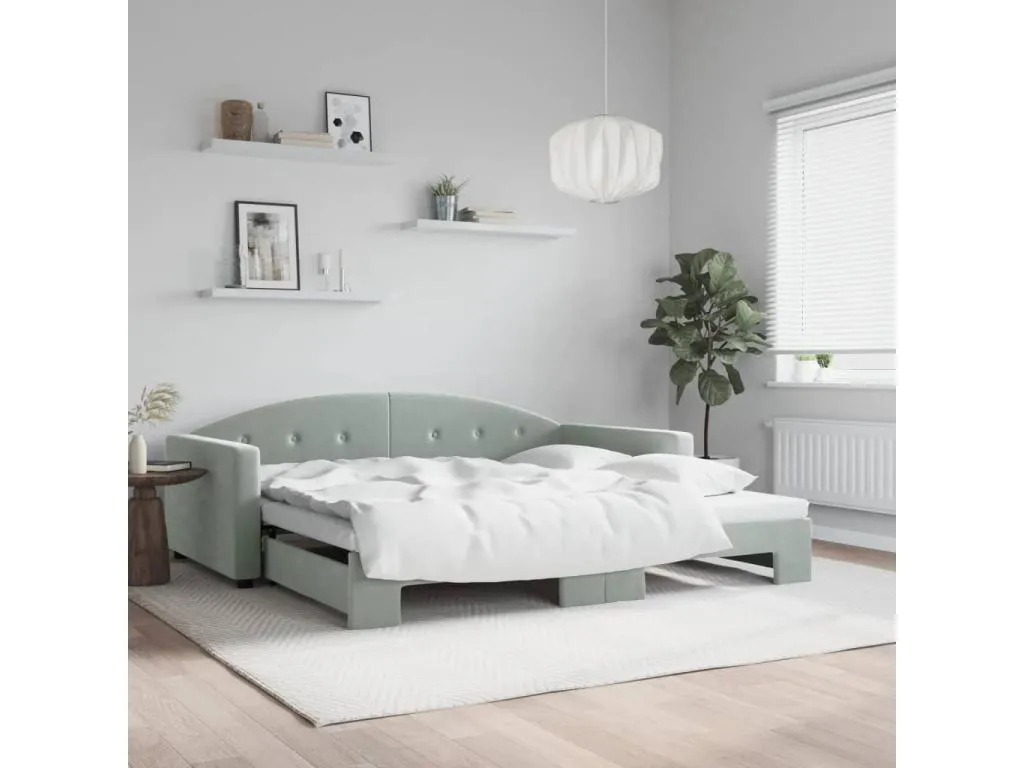 Sofá cama con cama Decounico gris claro 100x200 cm de terciopelo