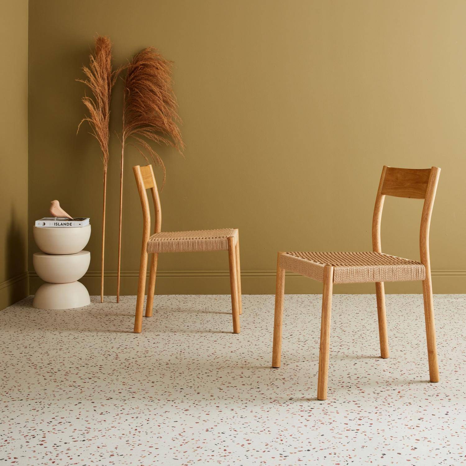 Ella - Silla de madera y cuerda, set de 2