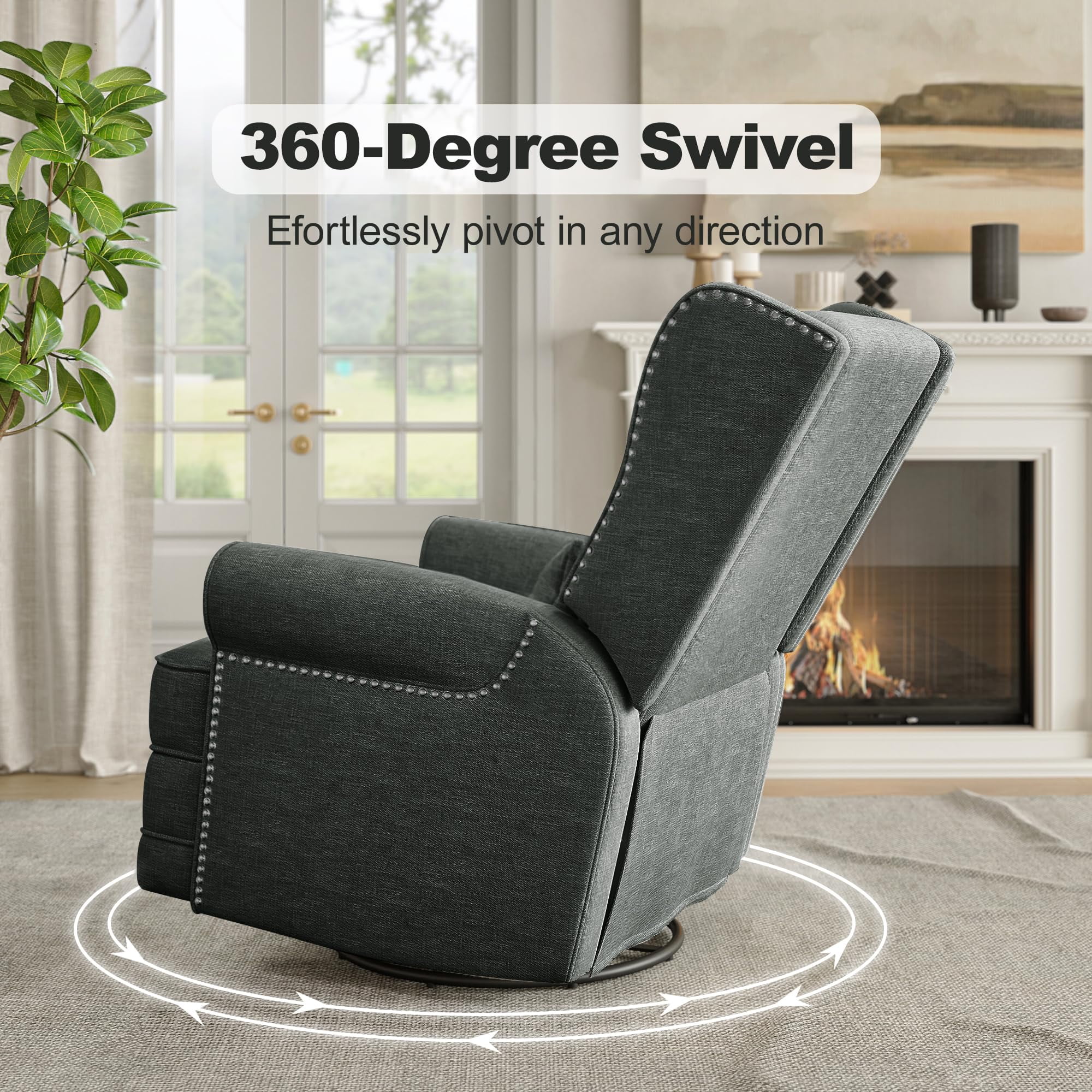 Royalcraft Swivel Nursery Glider Recliner, Comfy Upholstered Glider Chair with Lumbar Pillow and Footrest, Beige - Image 16