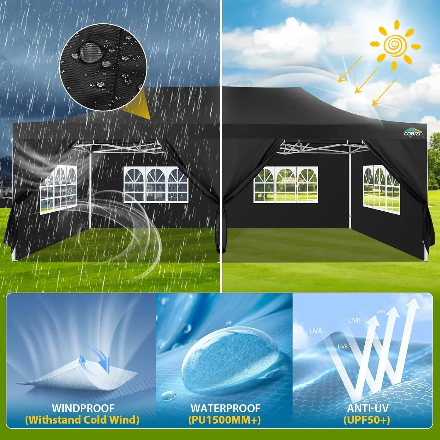 COBIZI 10x20 Heavy Duty Pop up Canopy Tent 6 sidewalls Commercial Canopy Wedding Party Tents