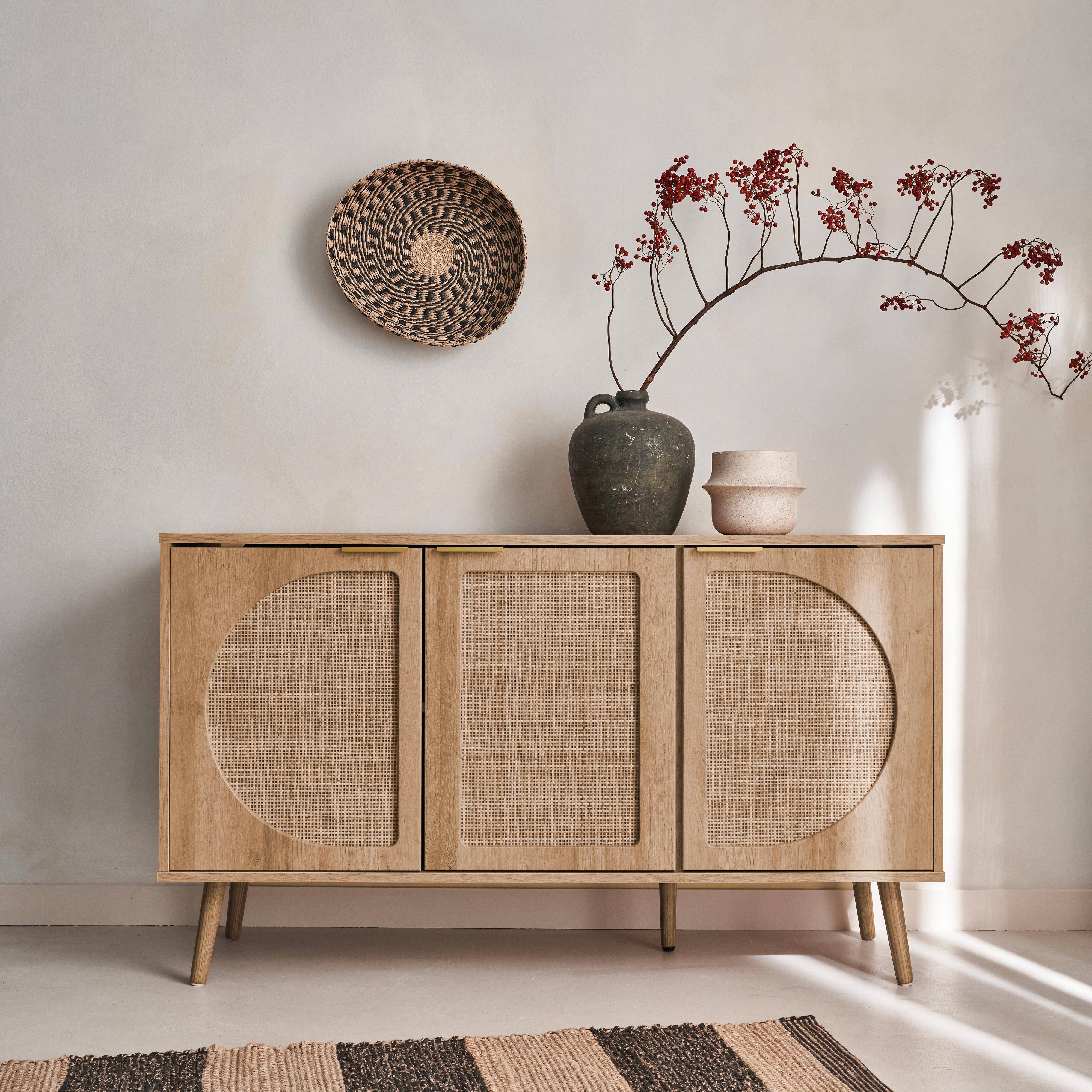 Eva - Aparador escandinavo con efecto madera de 3 puertas, 120cm