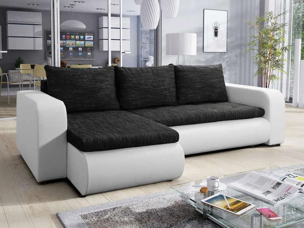 Sofá rinconero Decopractico 100 Negro Función de descanso Caja de ropa de cama 245x150x82cm 15959HMKK