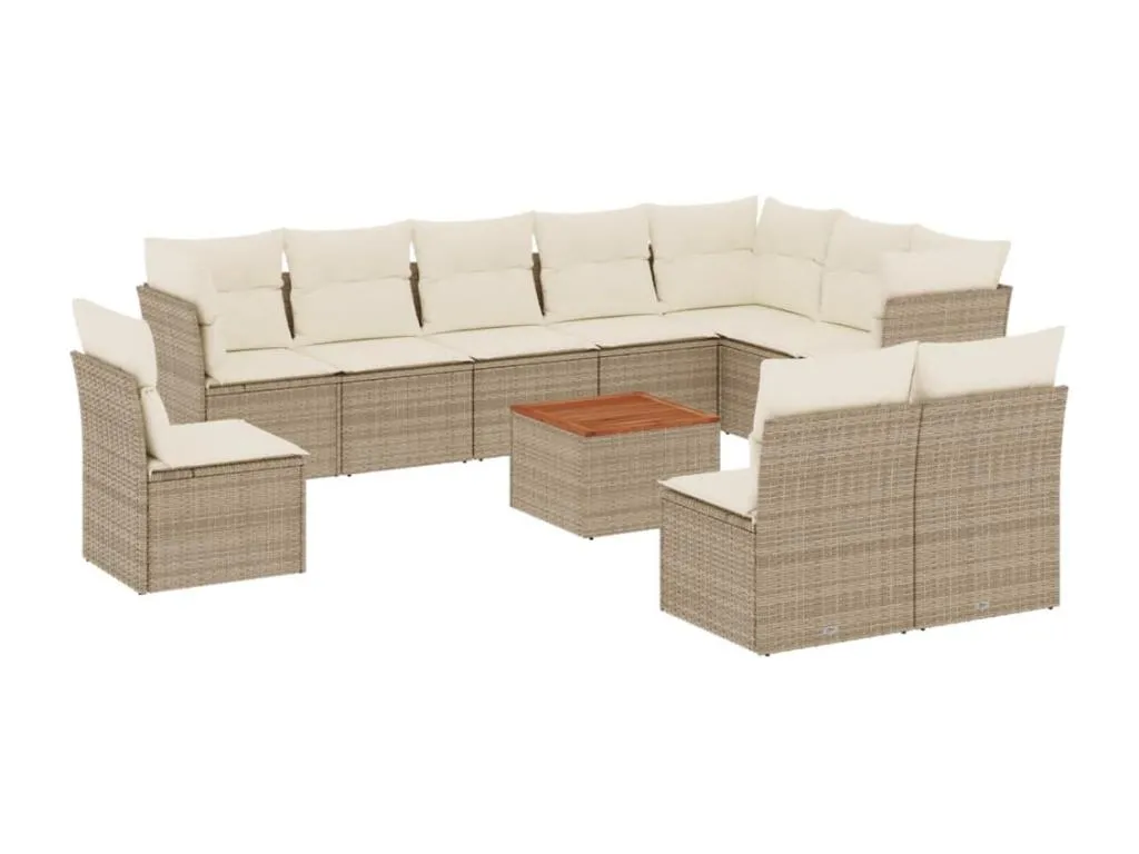 Set de sofás de jardín 11pzas con cojines ratán sintético beige 45220kbta