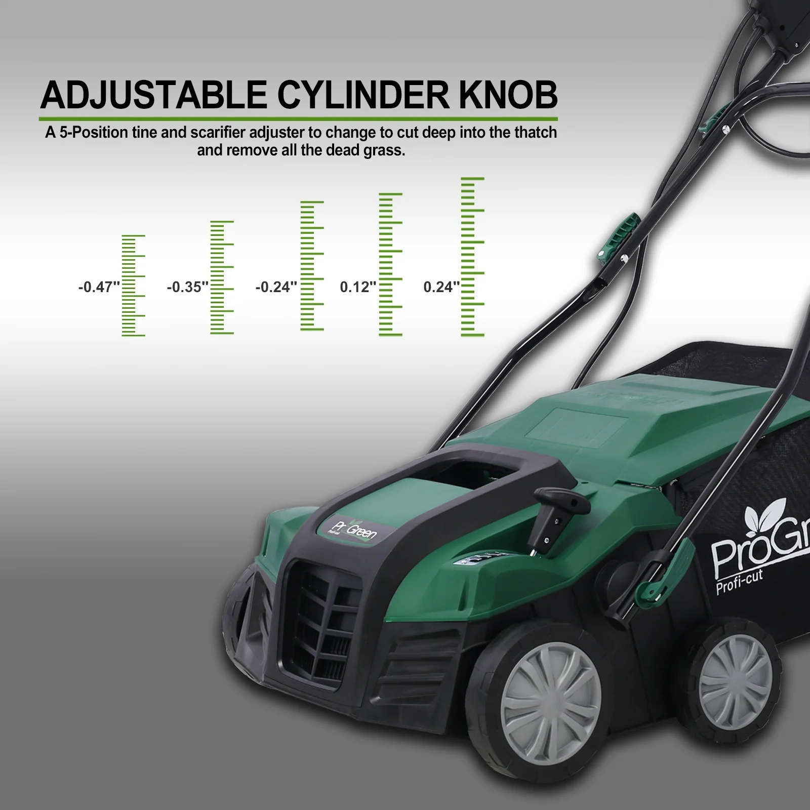 Dethatcher and Scarifier, Seizeen 16-Inch Lawn Dethatcher Scarifier 2-IN-1 Gardening Equipment, Powerful 15 Amp Electric Dethatcher & Scarifier, Height Adjustable, 58QT Removable Thatch Bag - Image 6