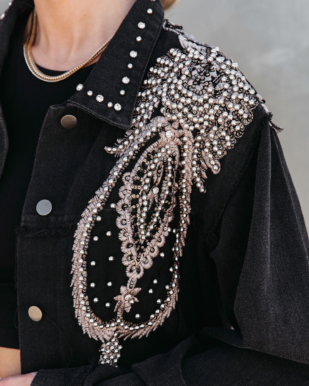 PREORDER - Glam Rodeo Pocketed Studded Embroidered Jacket - Black - Se7enfashion