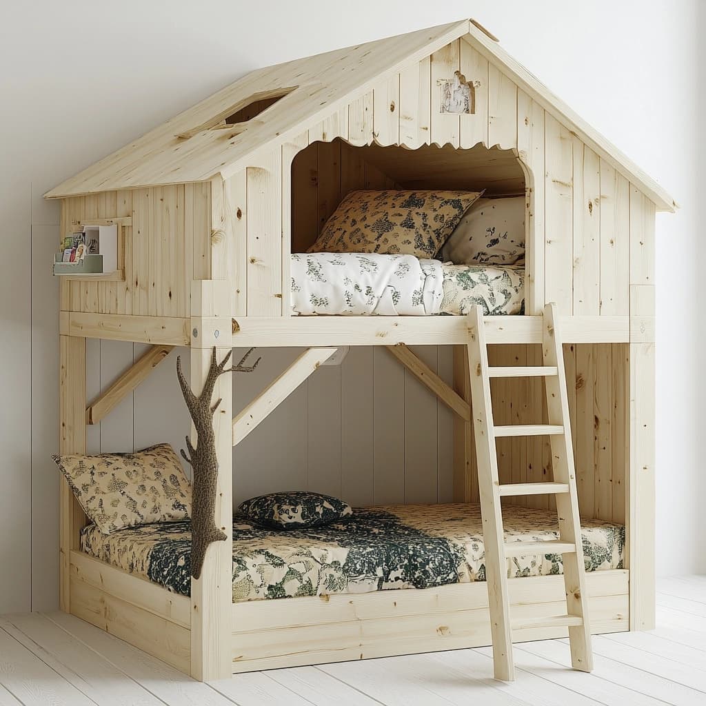 Cama litera estructura de casa madera natural