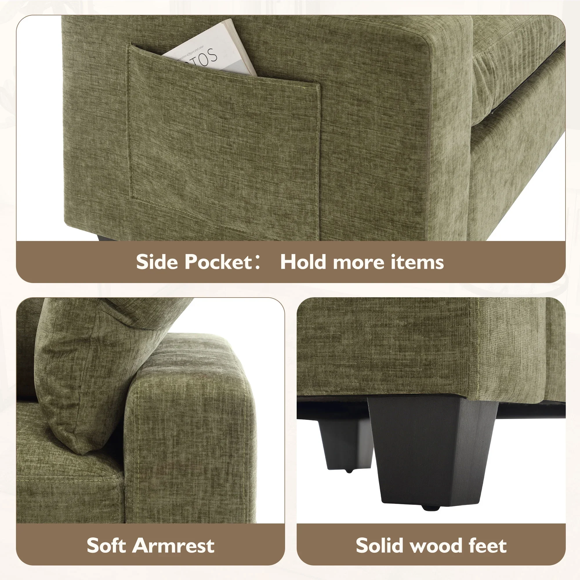BedLuxury Oversized Accent Chair with Ottoman for Living Room, Single Sleeper Sofa Armchair with 3 Pillows, Lounge Sofa Bed, Green