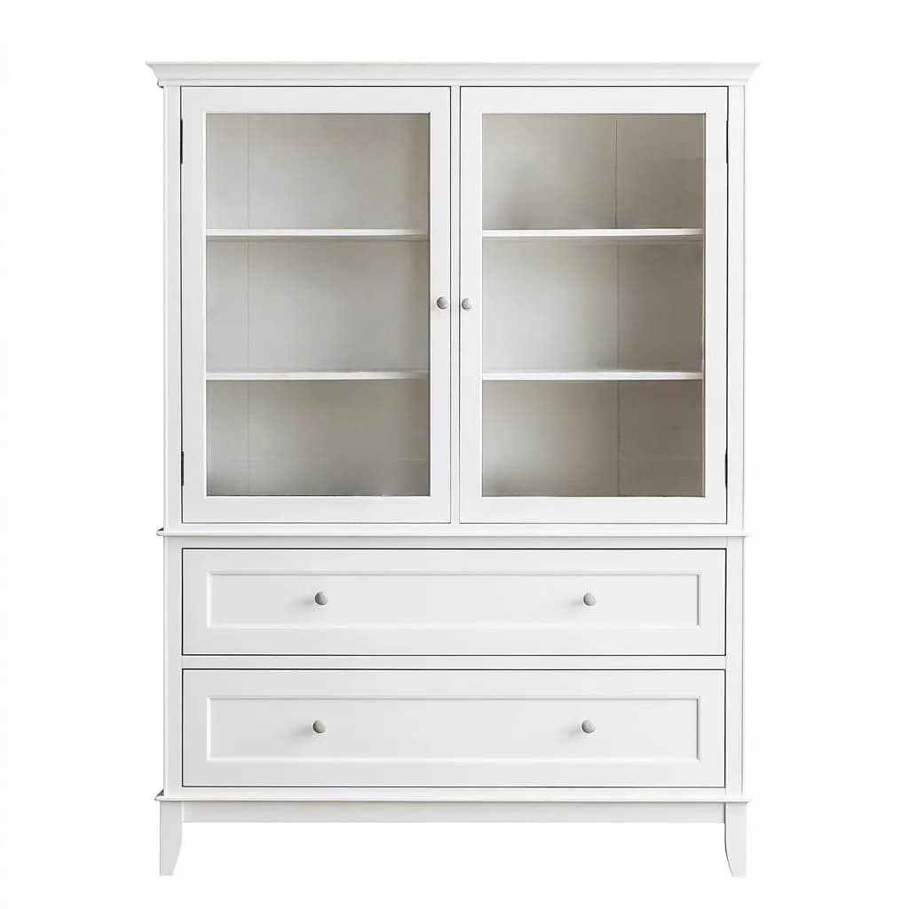Vitrina con Puertas y Cajones Blanco Madera Vidrio 200x110x45 cm