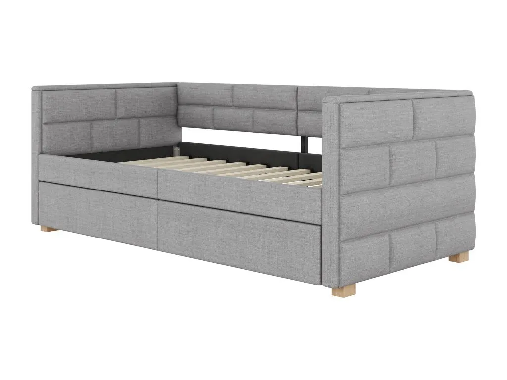 Cama banquete con cama nido 90x190/200cm - en tejido de lino - gris gnv3295719