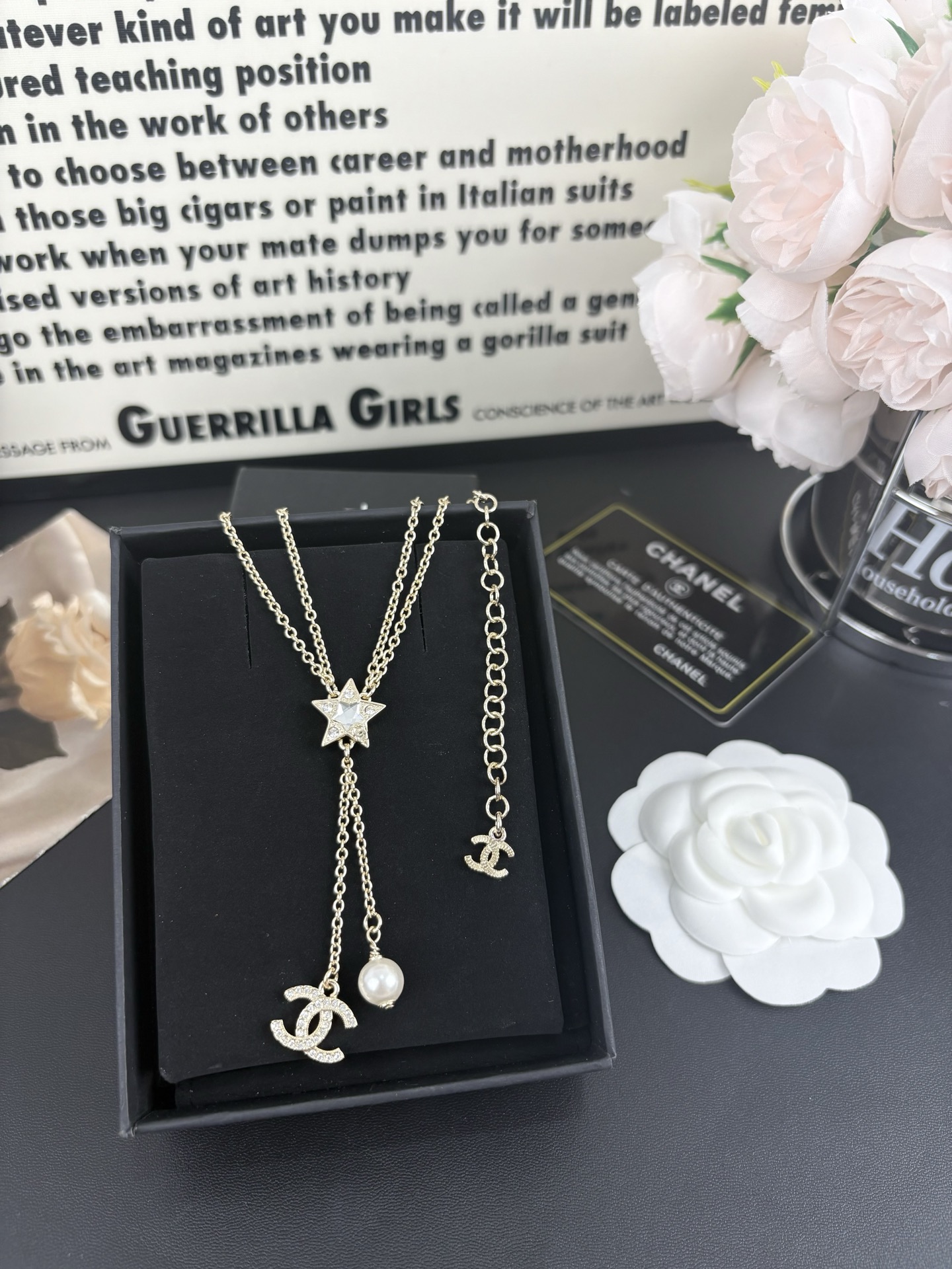 Two Layers Chanel Star with CC and Pearl Tassel Necklace - Original Replica Club