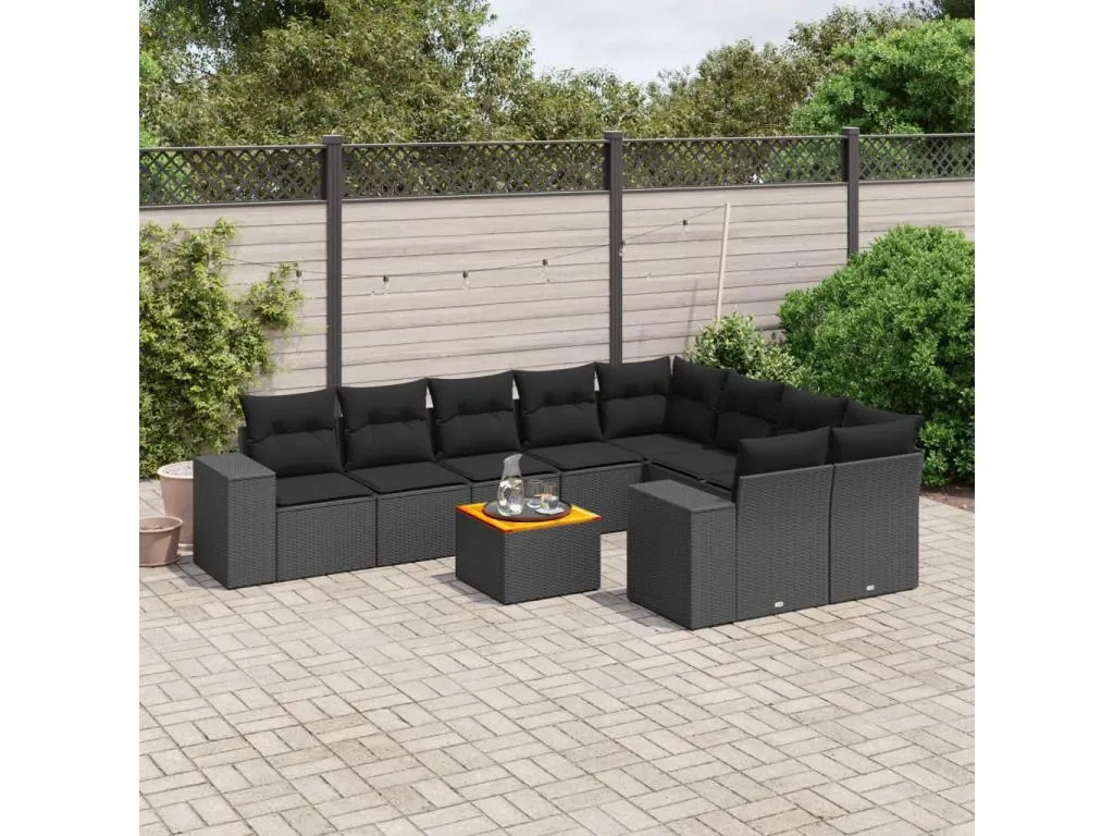 Set de sofás de jardín 10 pzas cojines ratán sintético negro 73365nbto