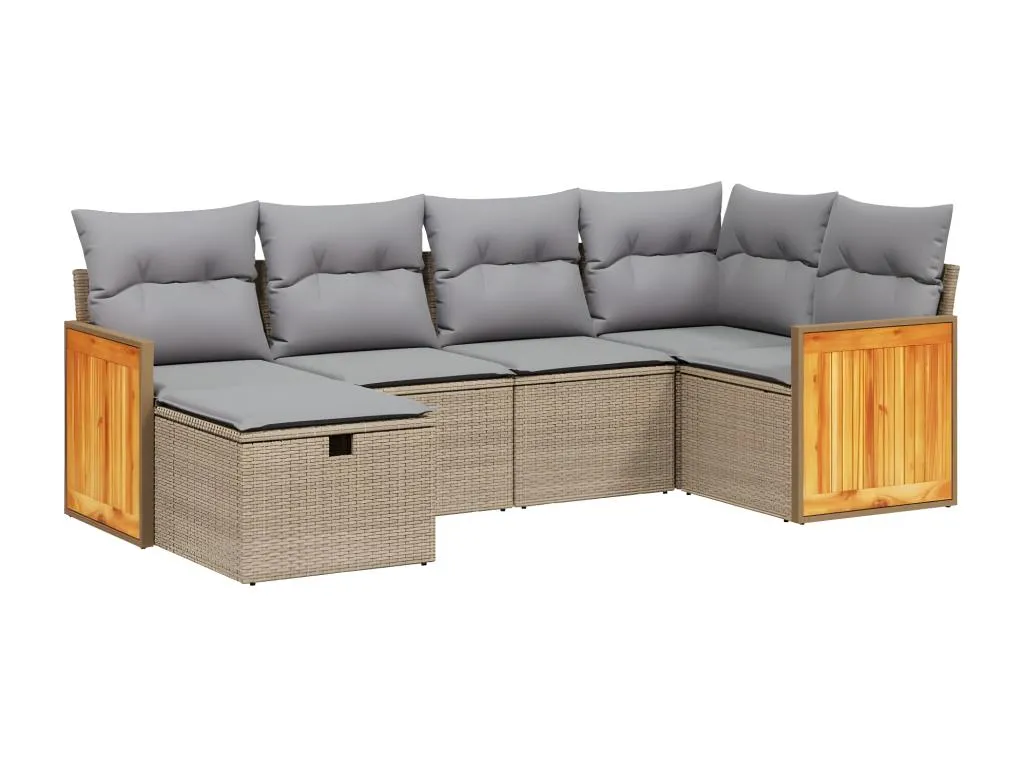 Juego de sofás jardín con cojines beige mezcla 6 pzas ratán PE