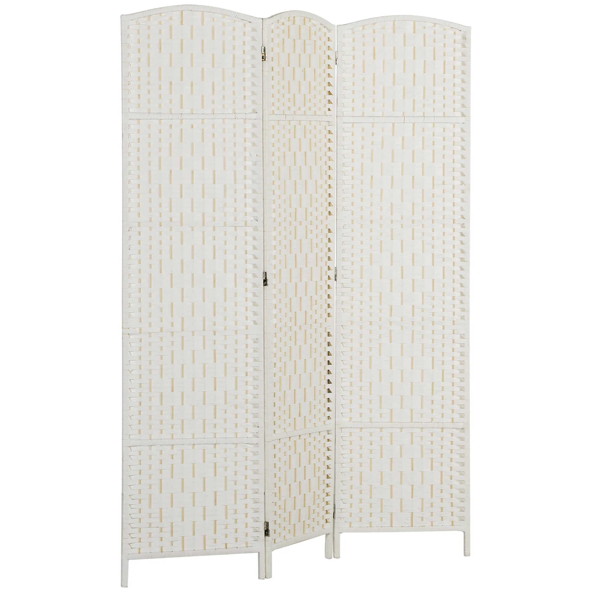 HOMCOM Room Divider, 3 Panel Folding Privacy Screen, 6FT Tall Portable Wicker Weave Partition Wall Divider for Bedroom, Home Office, White - Image 2