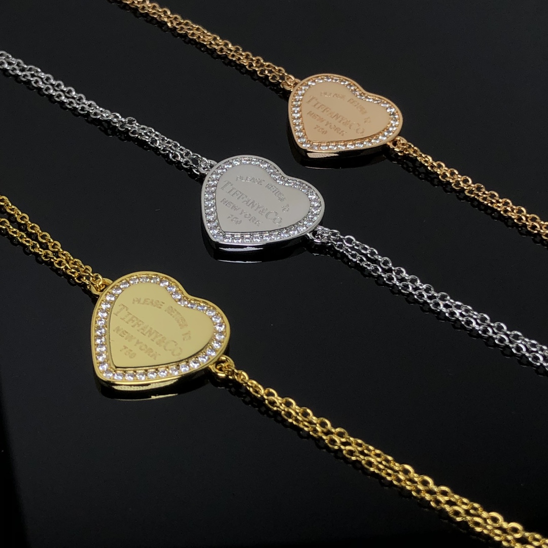 Tiffany Paved Diamond Heart Charm Chain Bracelet - Original Replica Club