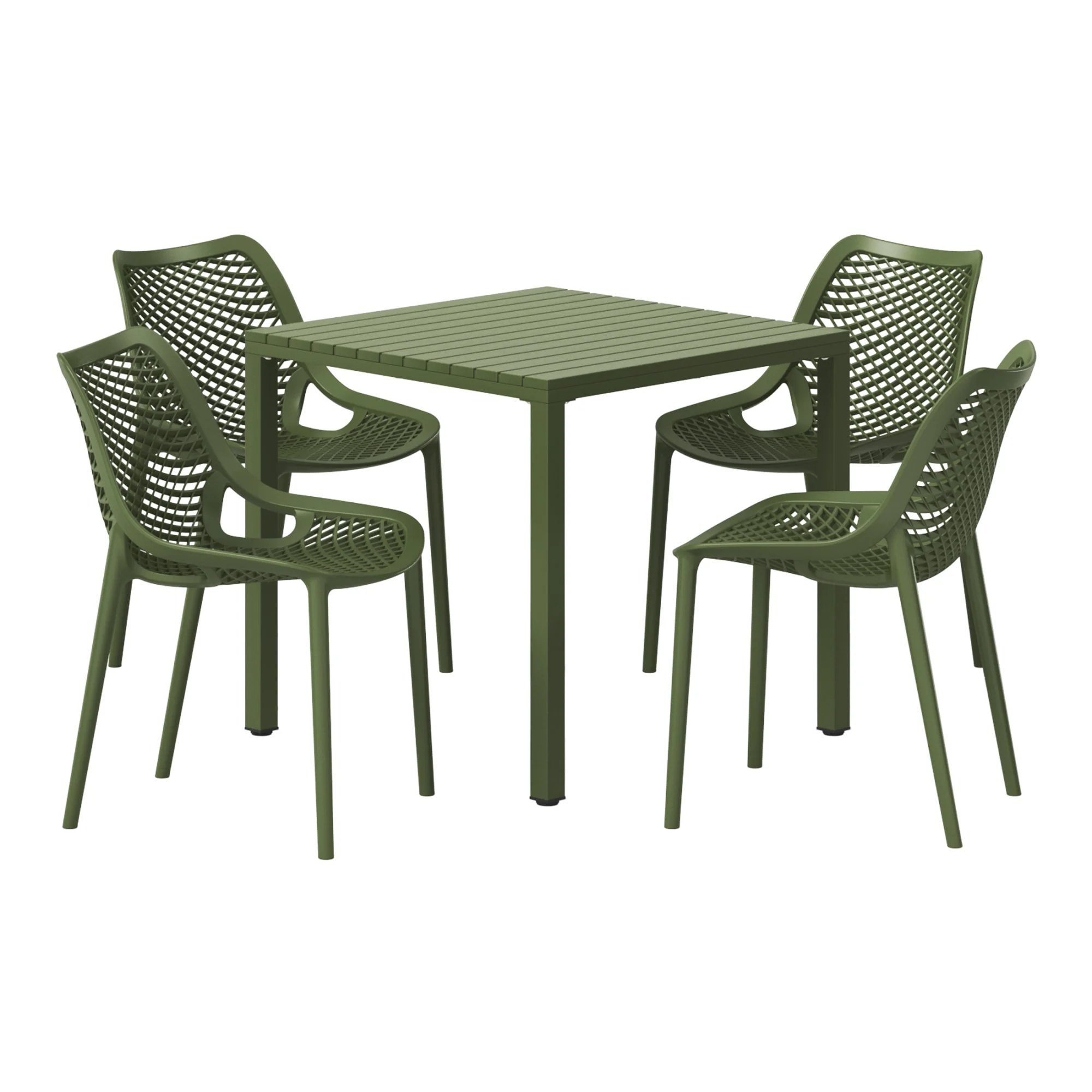 WestinTrends Playa 5-Piece Outdoor Patio Metal Frame Dining Table Set with Stackable Patio Dining Chairs, Olive Green - Image 6
