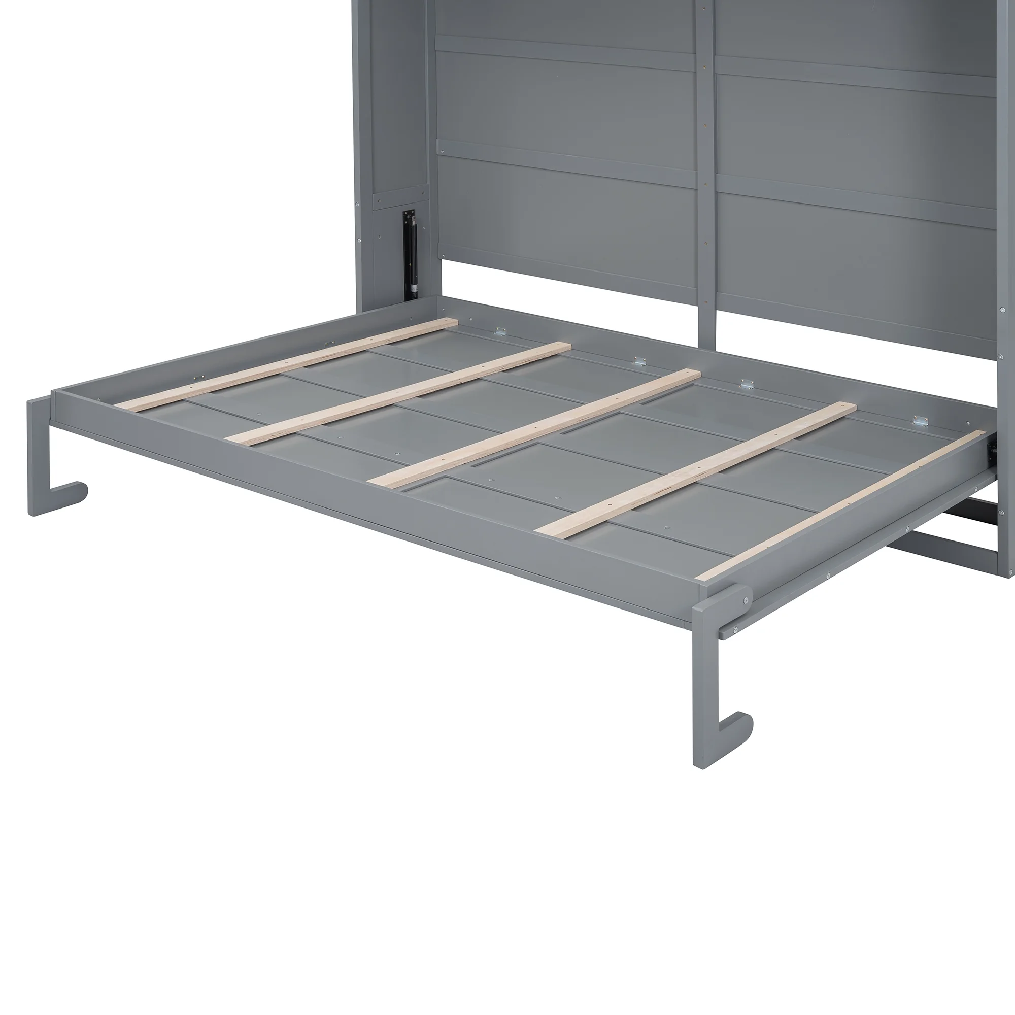 Queen Size Murphy Bed Wall Bed with Top Shelves & USB Charging, Space-Saving Cabinet Bed with Flexible Slats, Gray Modern Foldable Bed - Image 3