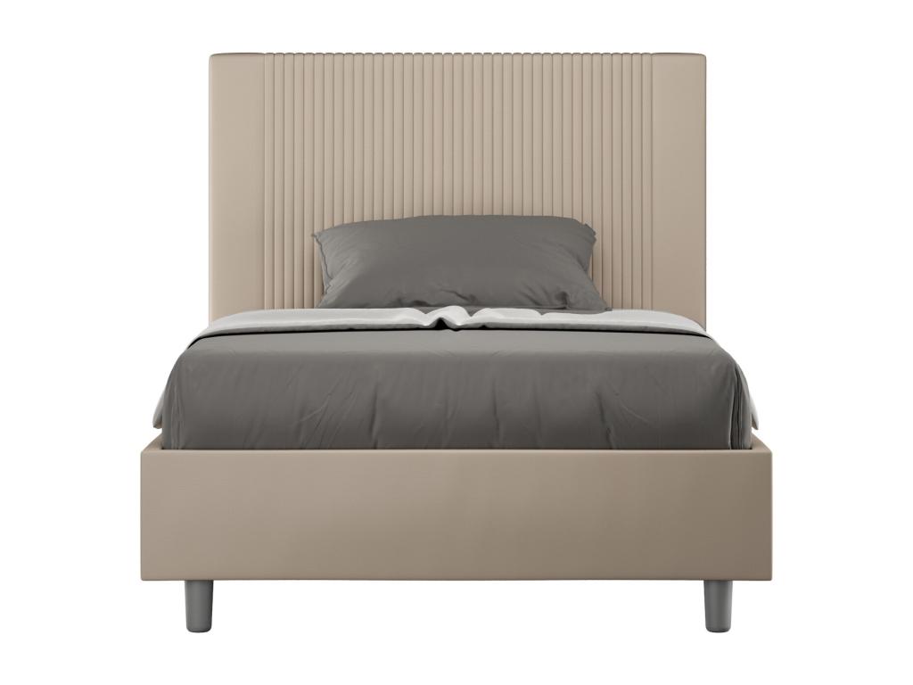 Cama doble con somier acolchada 140x200 cuero sintético gris paloma Goya