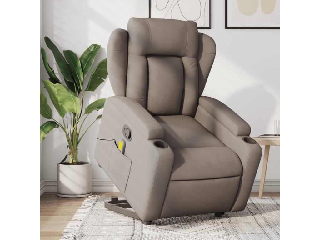 Sillón reclinable de masaje elevable tela gris taupé