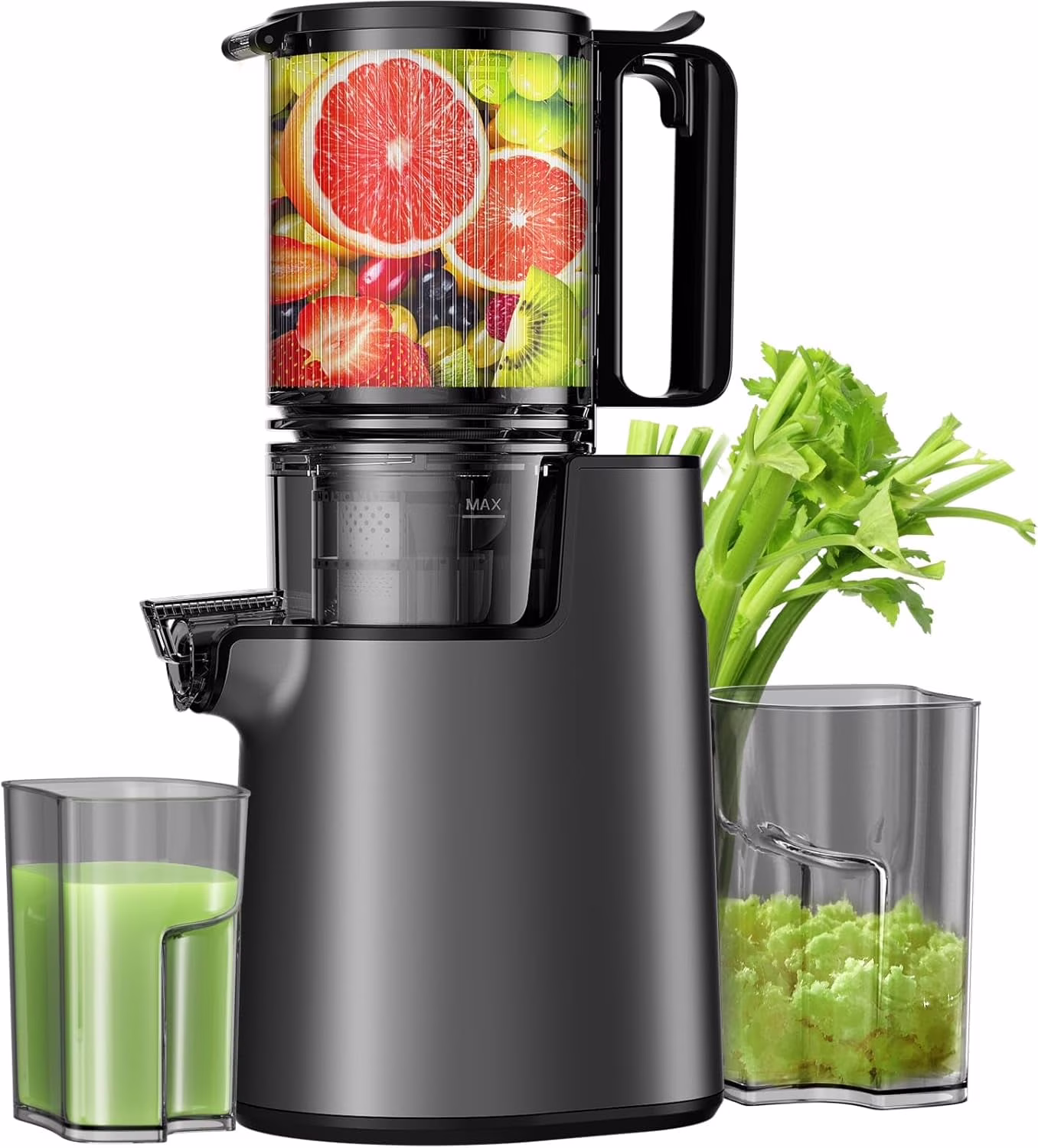 YPONE Cold Press Juicer, Masticating Juicer with 5.4" Wide Feed Chute, 350w Slow Juicer Machines Fit Whole Vegetables and Fruits,Juice Extractor Machine with High Juice Yield, Easy to Clean(Black)
