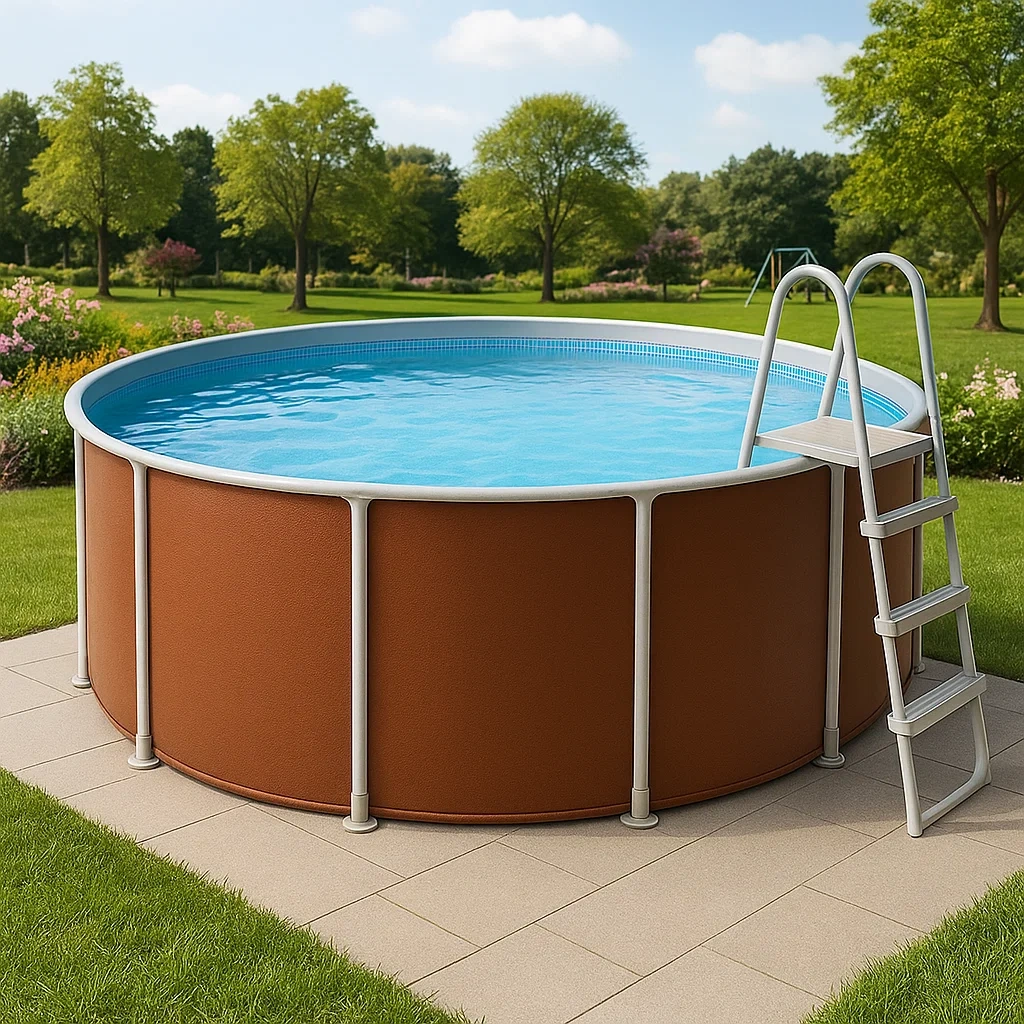 Piscina tubular redonda 448x105 cm, color marrón, con filtro y escalera EMHeiGe297LQ