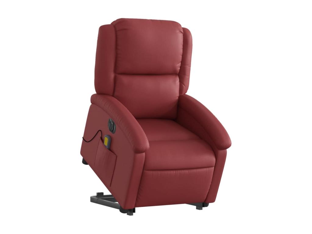 Sillón de masaje elevable eléctrico cuero artificial rojo tinto