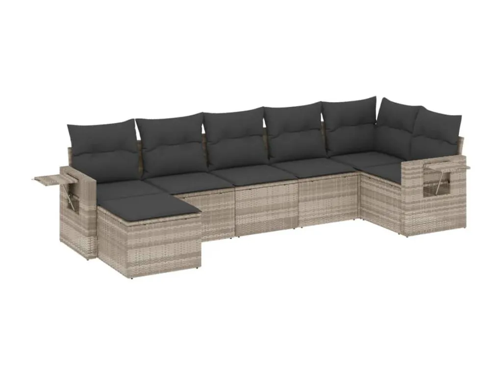 Set de sofás de jardín 7 pzas con cojines ratán PE gris claro 98571HDLK