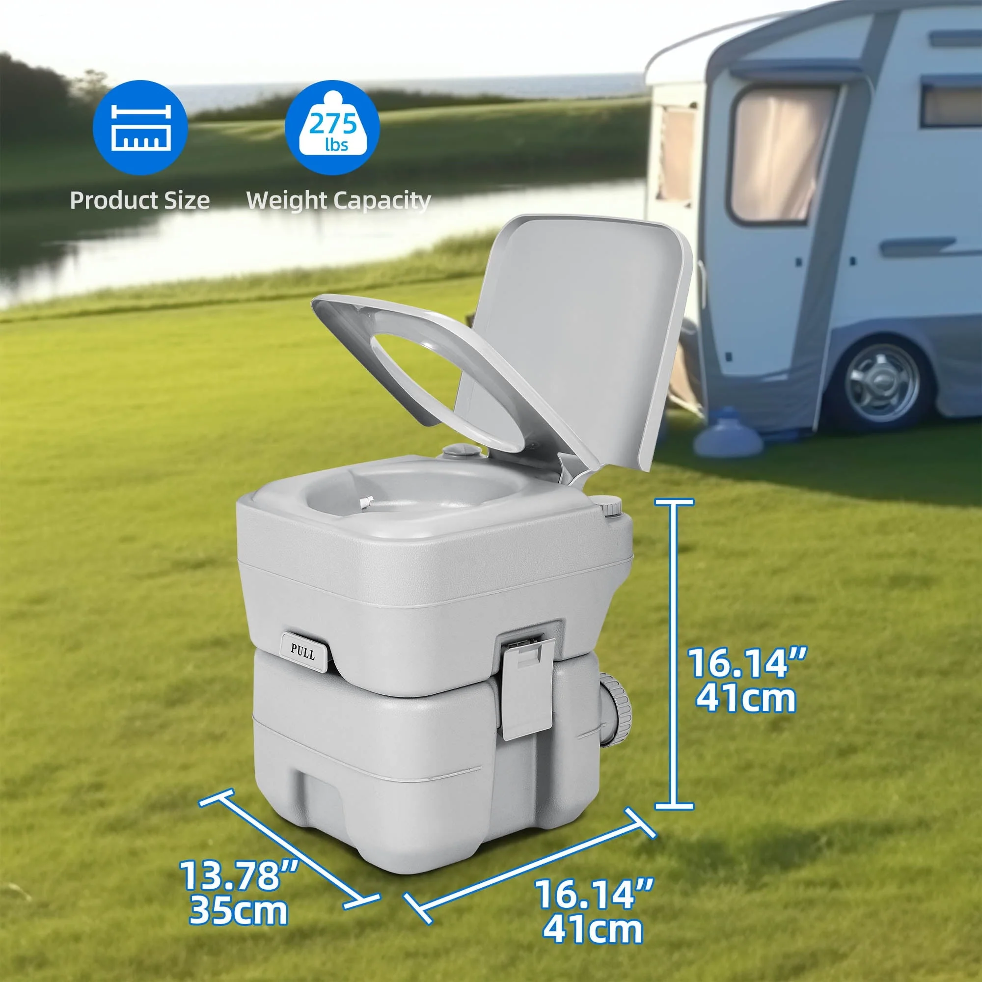 Dextrus 5.3 Gallon Portable Toilet With Detachable Tank, Double Outlet Water Spout, Press Flush Pump, Travel RV Potty for Camping, Boating, Hiking, Trips, White&Gray - Image 5