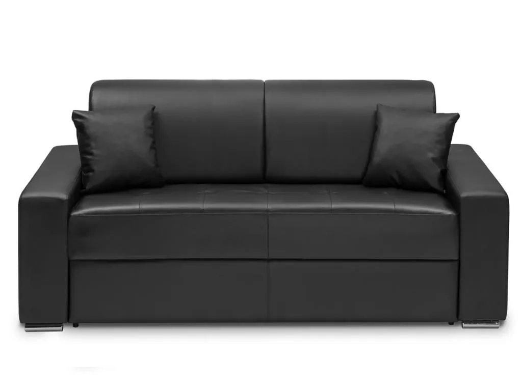 Sofá cama Biocasahogar tipo italiano 3 plazas piel sintética negra con somier láminas 140 cm y colchón 14 cm HJ9999034