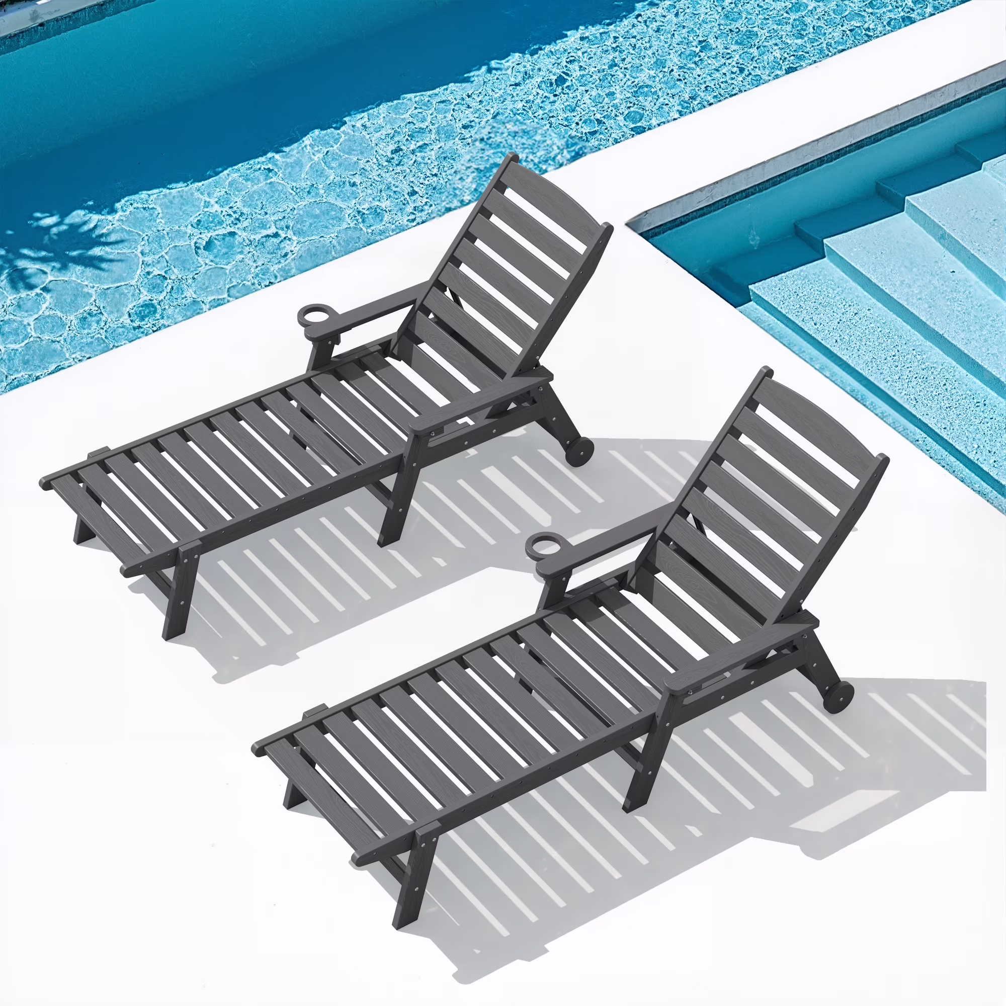 SERWALL Patio Chaise Lounge Chair, 78'' HDPE Outdoor Lounge Chair 5 Positions Pool Lounger Navy Blue - Image 21