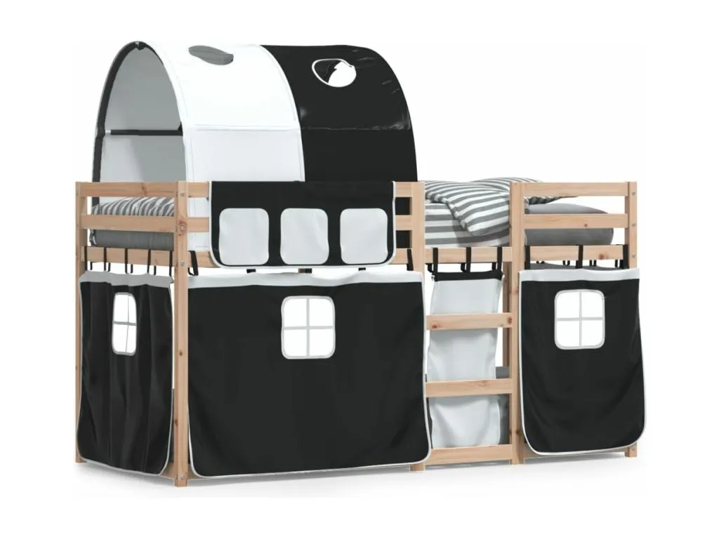 Litera con cortinas Decopractico maciza Decopractico blanco y negro 75x190 cm 25186THCU