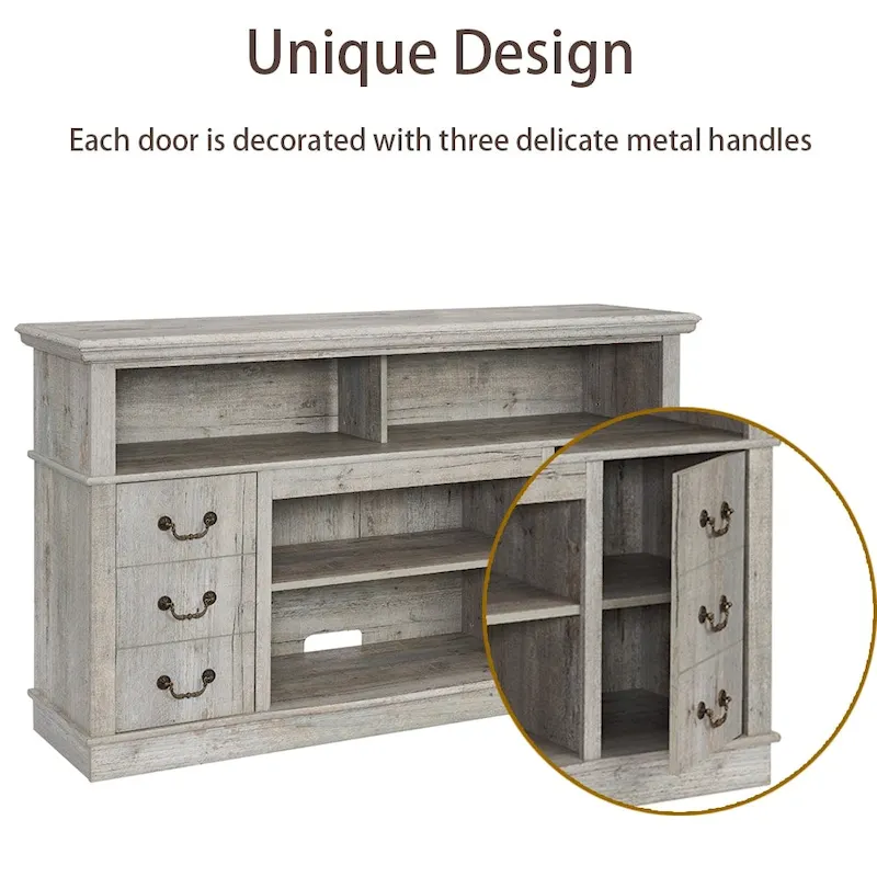 60-Inch Retro TV Stand Entertainment Center with 2 Cabinets and Open Shelves - Dimensions: 60W x 15.75D x 34.25H