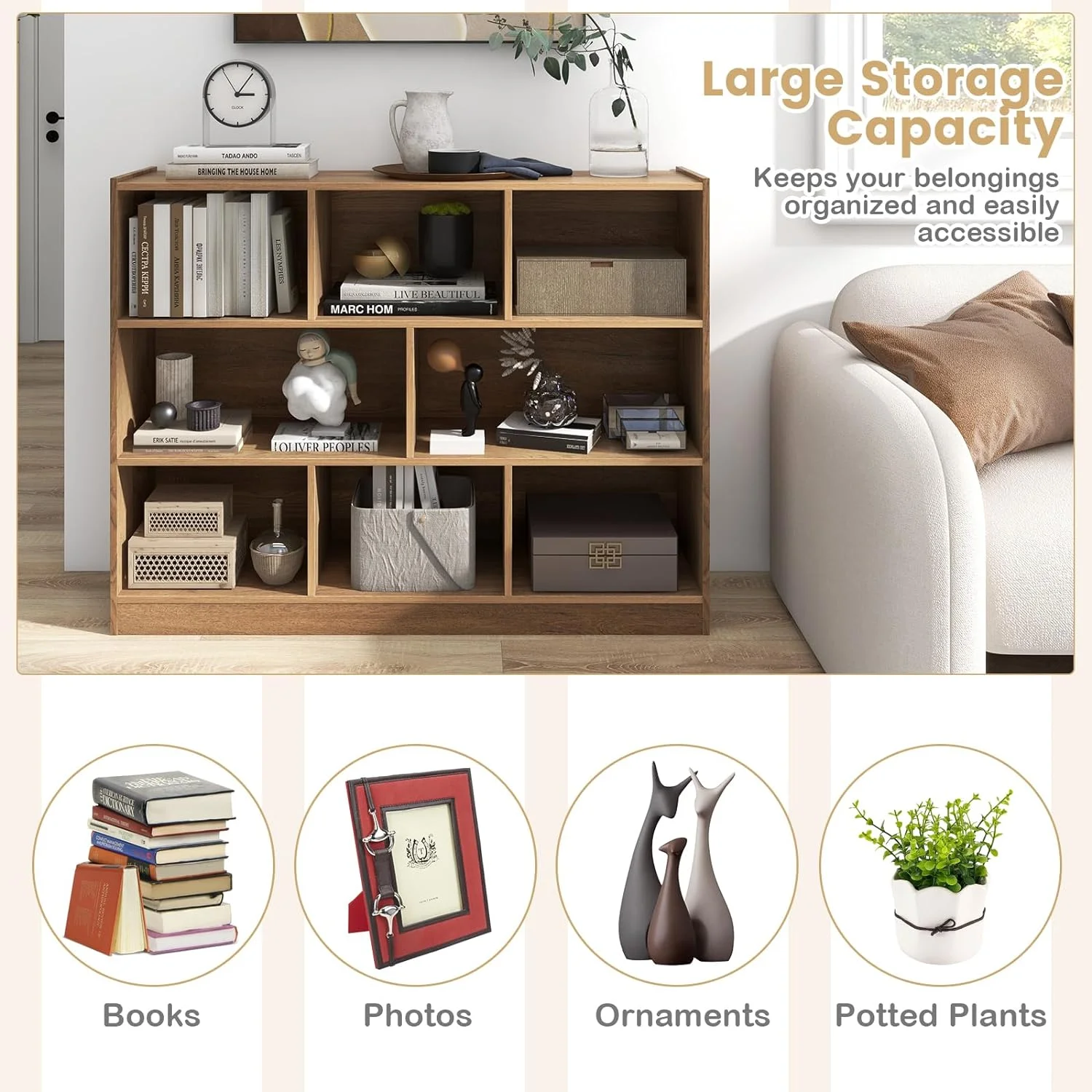 LOKO 3-Tier Open Shelf Bookcase, Floor Standing Wood Bookshelf for Bedroom, Living Room, Kids Room, 8 Cube Bookcase, 48 x 12.5 x 36.5 (Burlywood) - Image 16