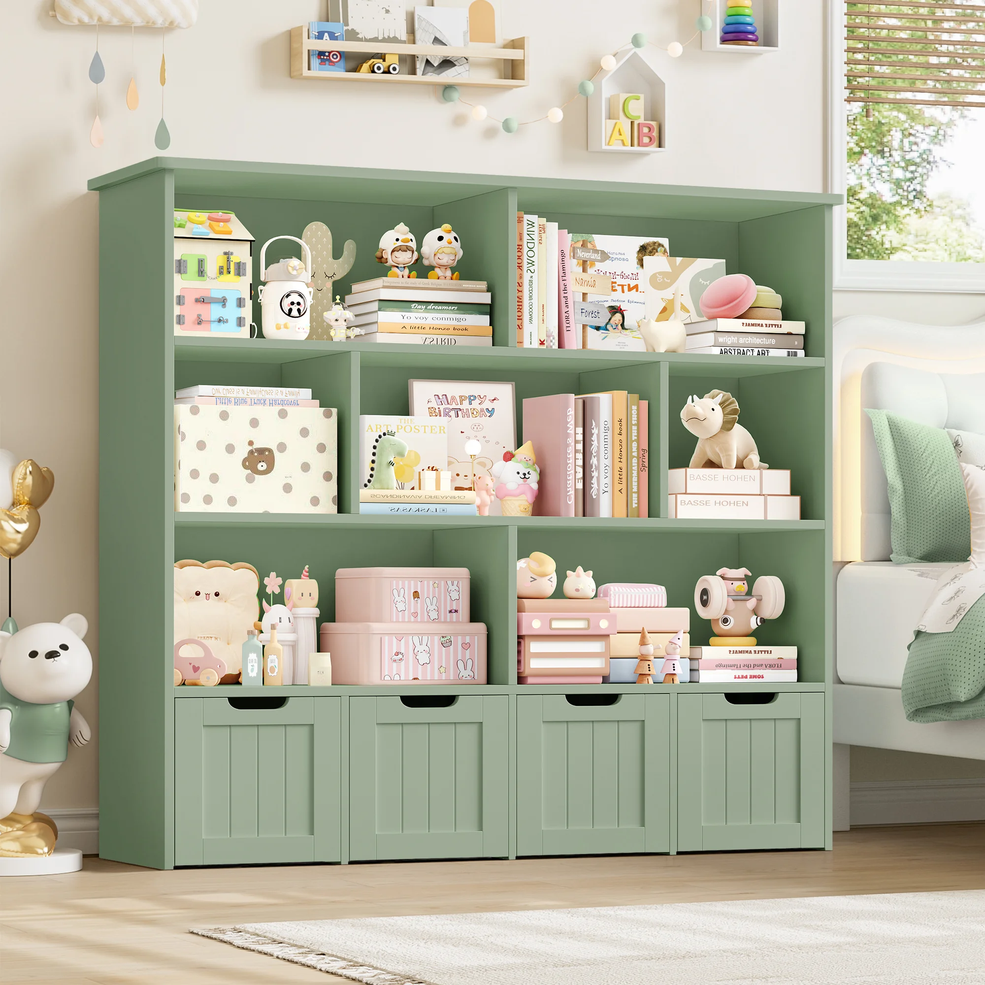 Homfa 7 Cube Toy Storage Organizer, Kids Geometric Bookcase and Bookshelf with 4 Drawers, White - Image 35