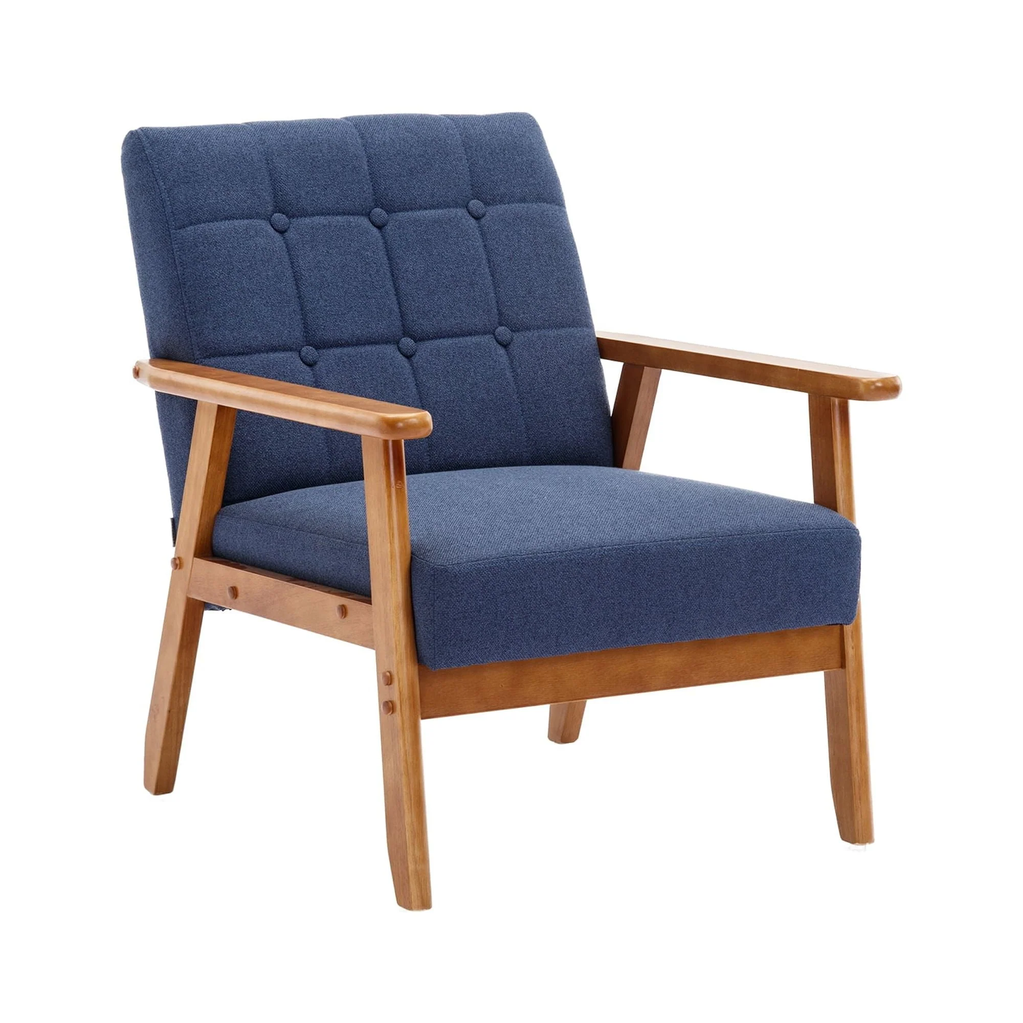 Ufurpie Mid Century Modern Armchair with Wood Frame,Linen Fabric Comfy Reading Chair,Accent Chair for Living Room Bedroom,Navy - Image 4
