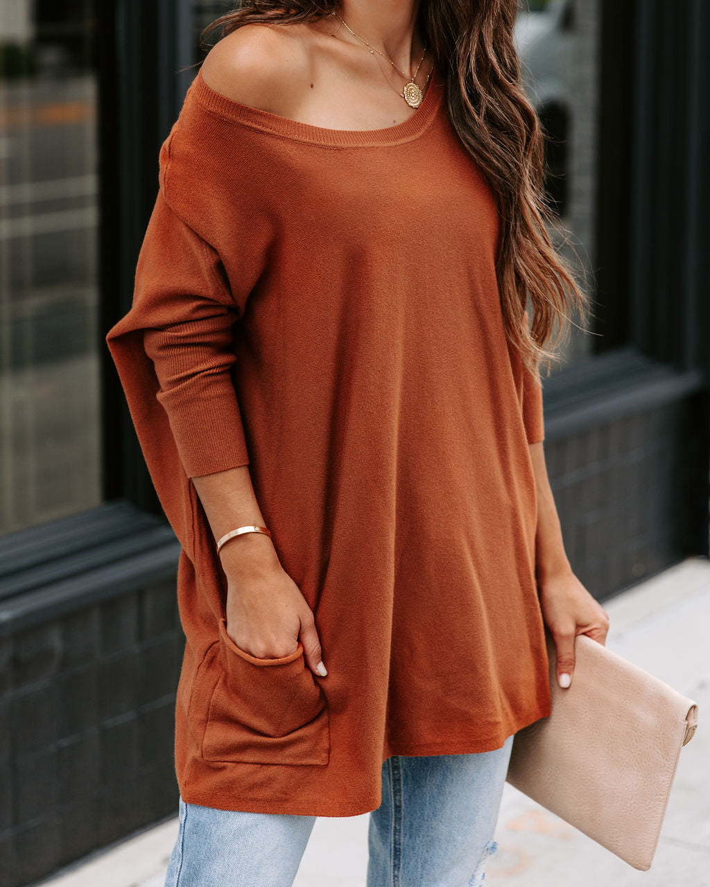 Close To You Pocketed Sweater - Brown - Se7enfashion