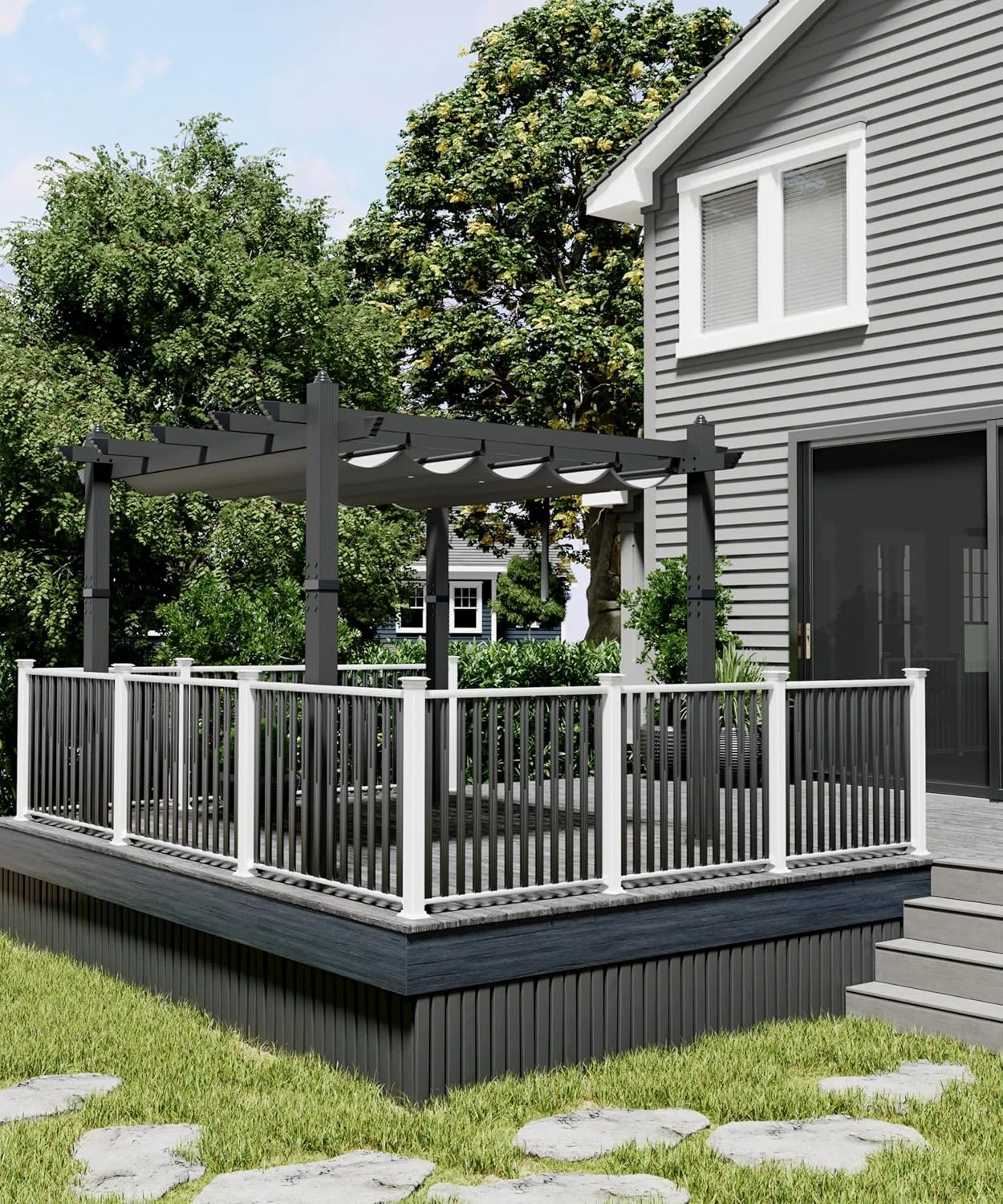 EastVita 10x10 Ft Aluminum Pergola,Outdoor Pergola with Adjustable Canopy,Reinforced Frame Metal Pergola for Backyard,Garden and Deck - Khaki - Image 16