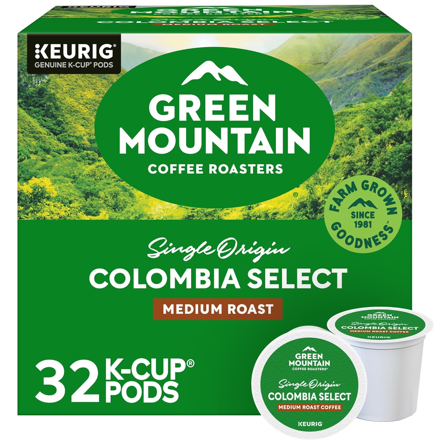 Green Mountain Coffee Roasters Colombia Select Coffee. Keurig Single-Serve K-Cup pods. Medium Roast. 32 Count