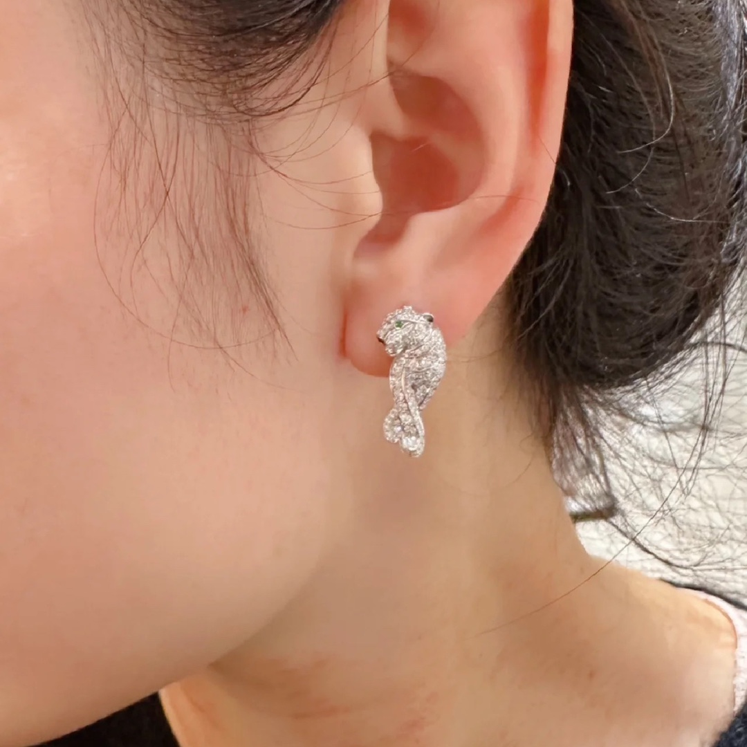 Cartier Full Paved Diamond Leopard Stud Earrings - Original Replica Club