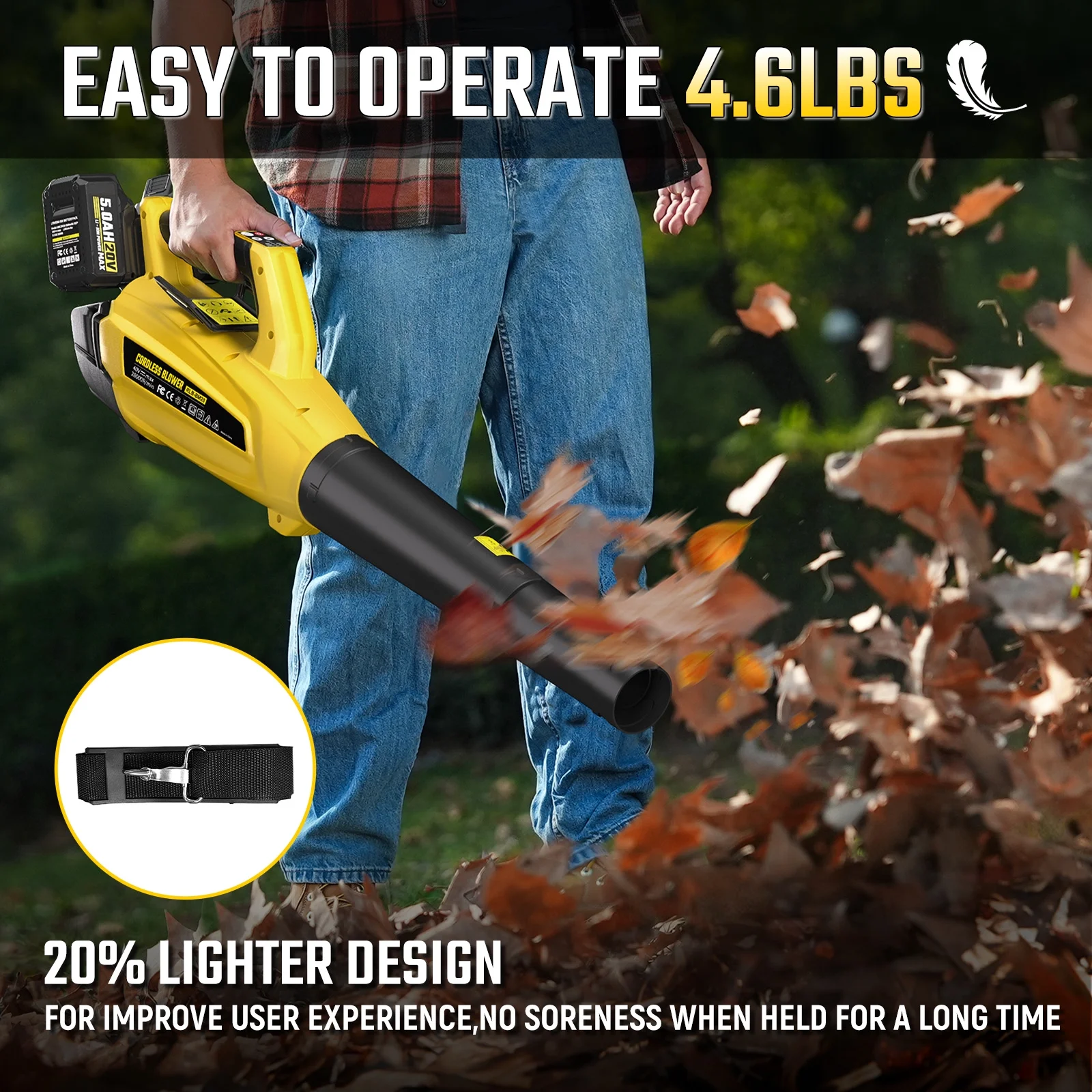 40V Leaf Blower - 650CFM Leaf Blower Cordless with 2 X 5.0Ah Battery & Charger, 4-Speed Electric Leaf Blower, Battery Powered Leaf Blower for Snow Blowing & Yard - Image 9