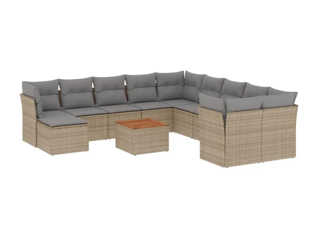 Juego de sofás jardín con cojines beige mezcla 12 piezas ratán PE