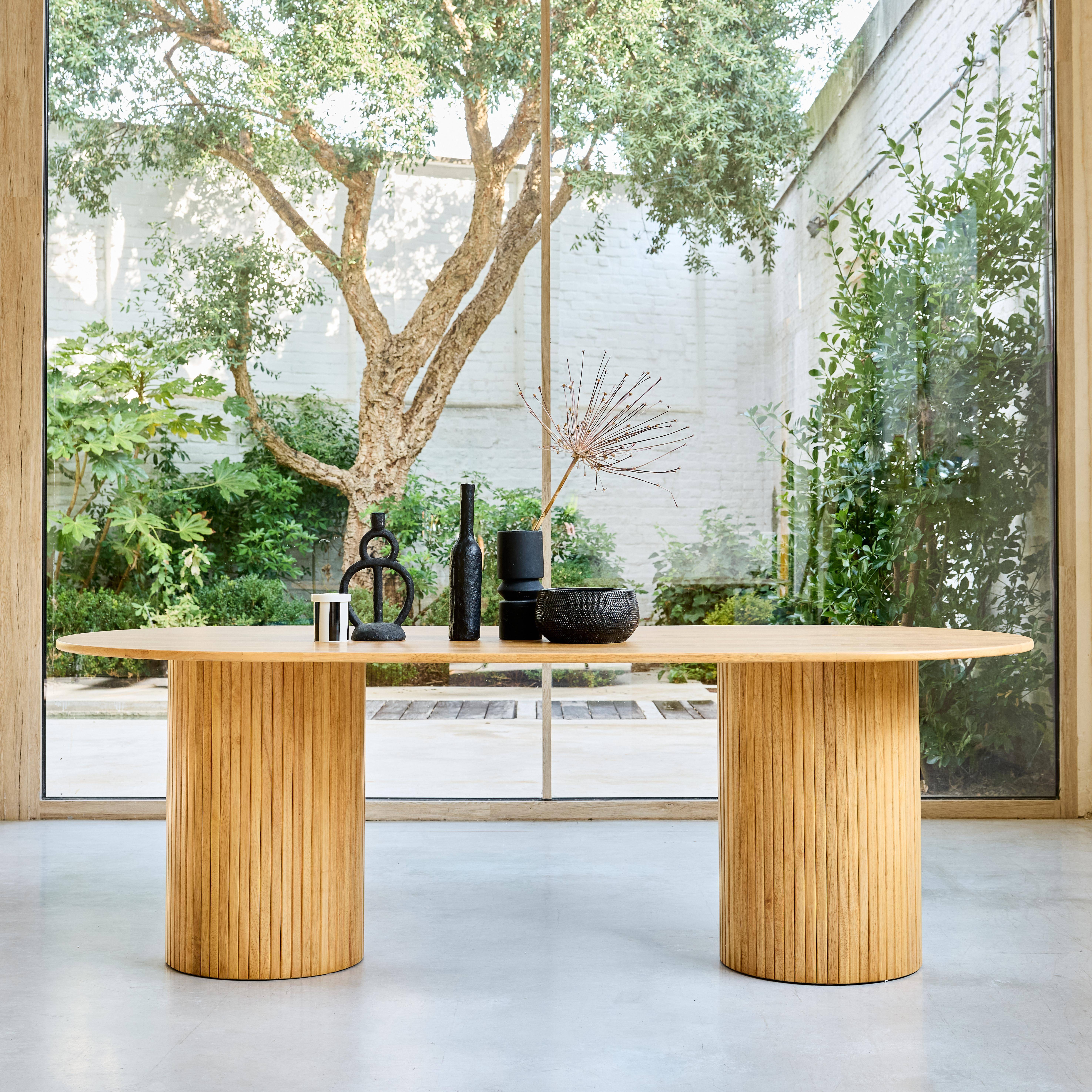 Estelle - Mesa de comedor de madera de hévea y chapado de roble, 8 plazas