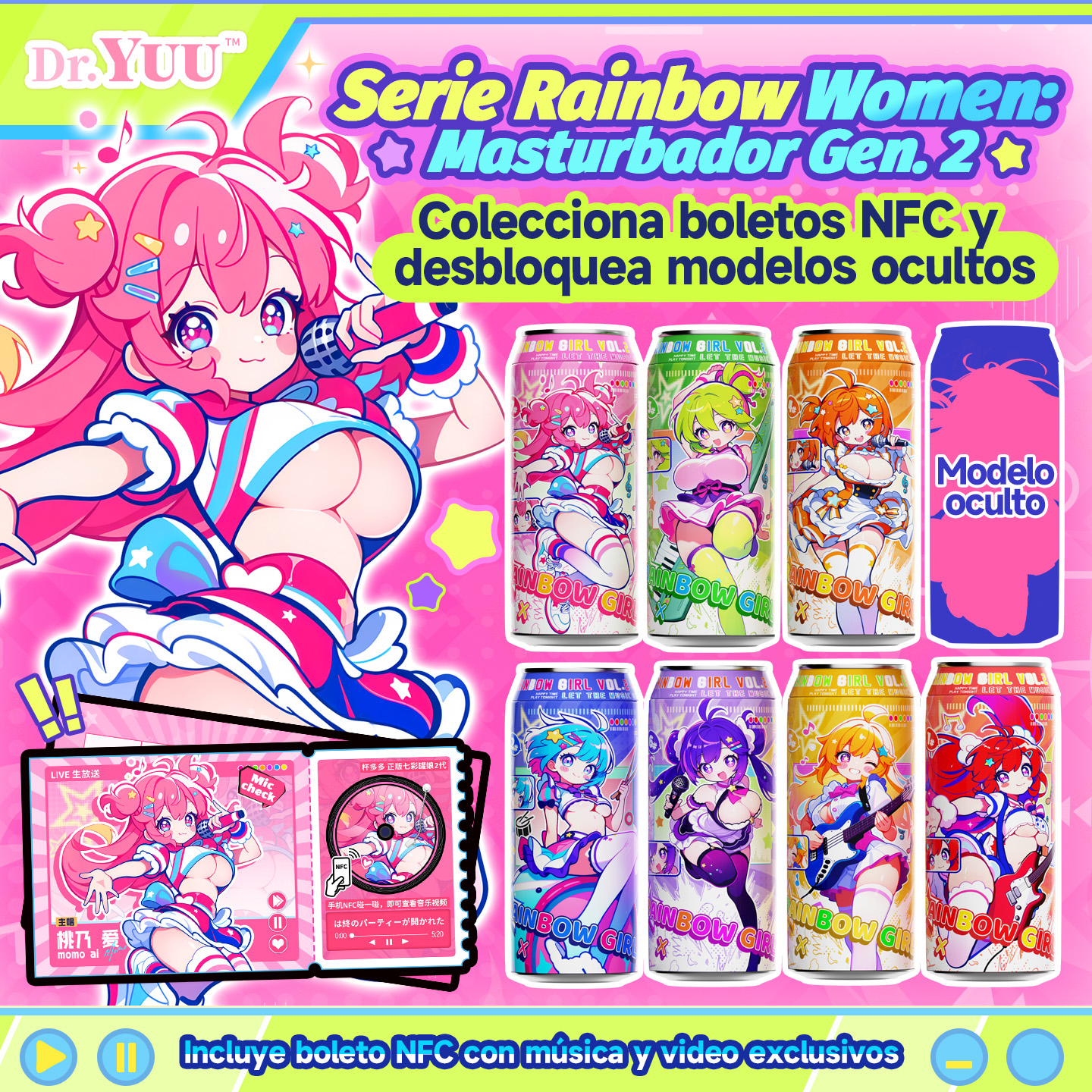 Dr.YUU Serie Rainbow Women: Masturbador Gen. 2 - Ideal Principiantes,Waifu / Anime,Súper Estrecho,Diseño Discreto